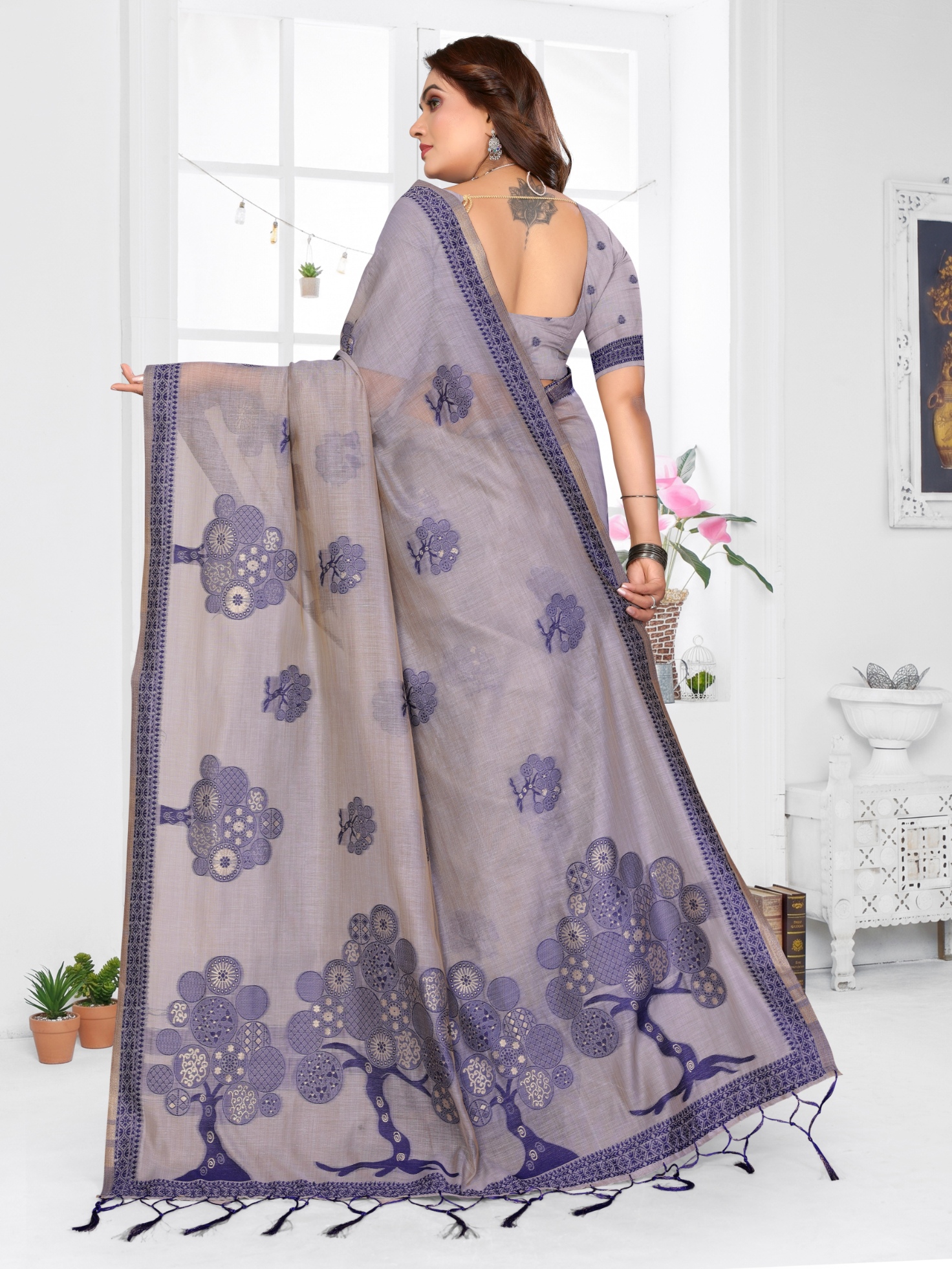 Grey Weaving Designer Spun Cotton Saree — alternate view