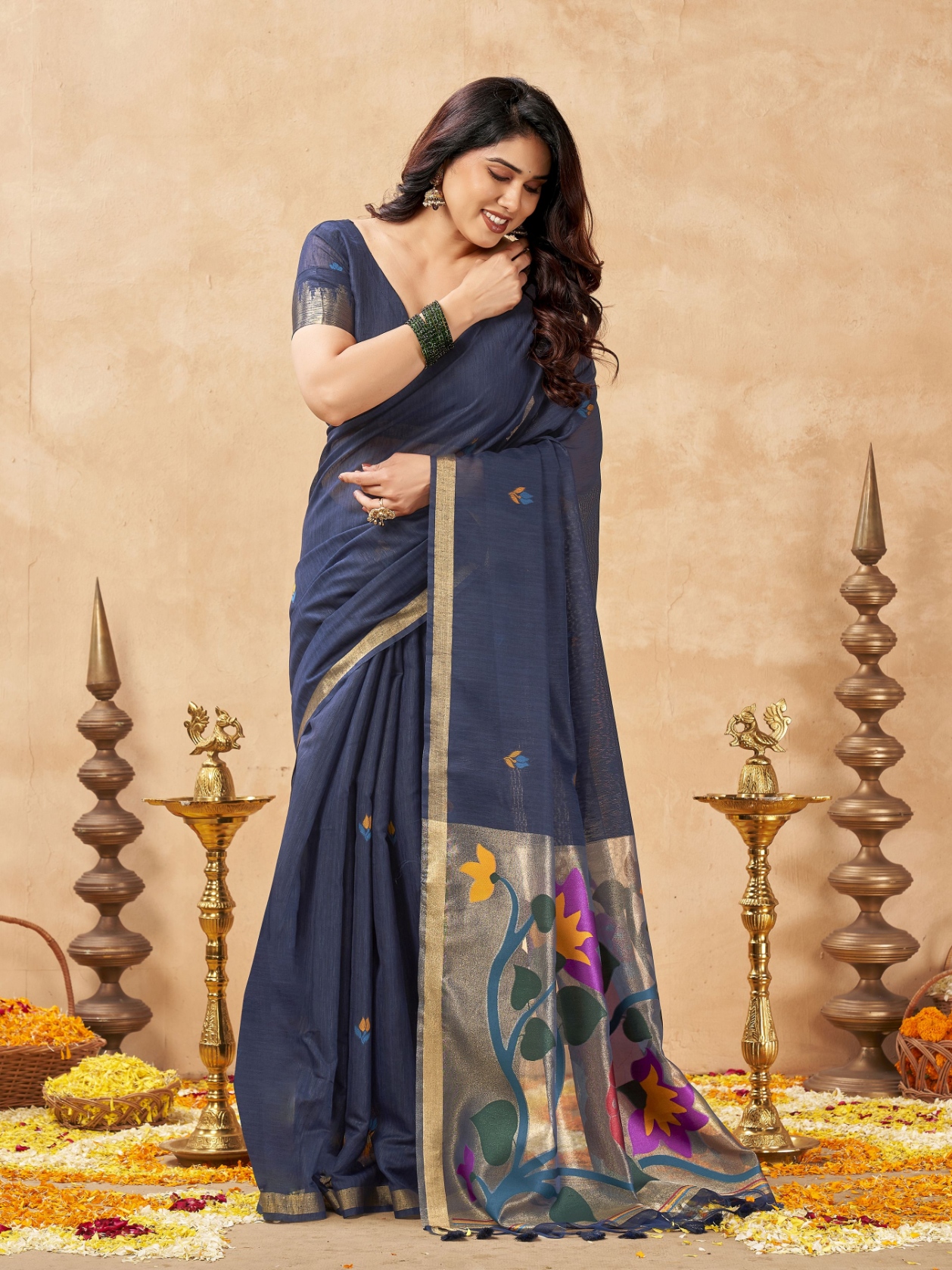 Grey Weaving Zari Designer Linen Silk Saree