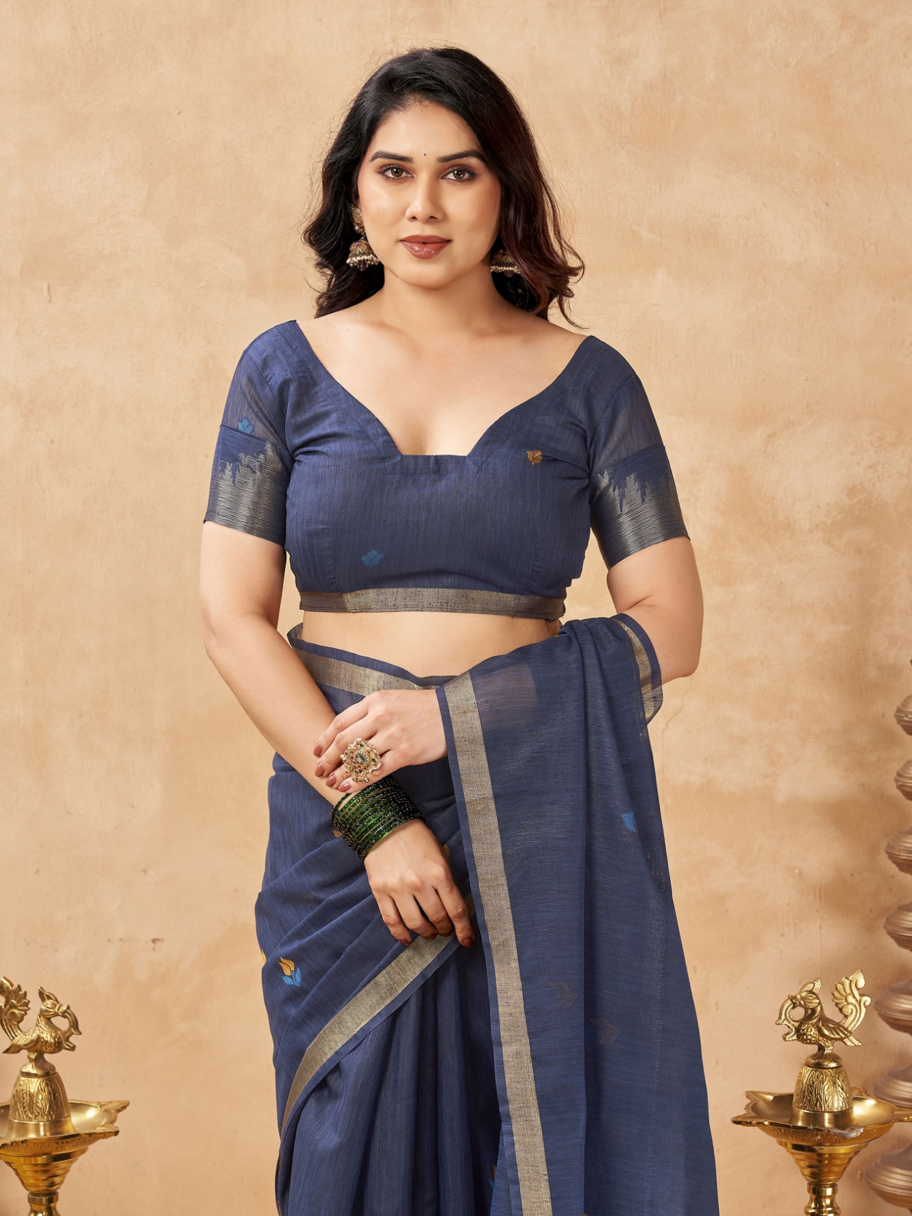 Grey Weaving Zari Designer Linen Silk Saree