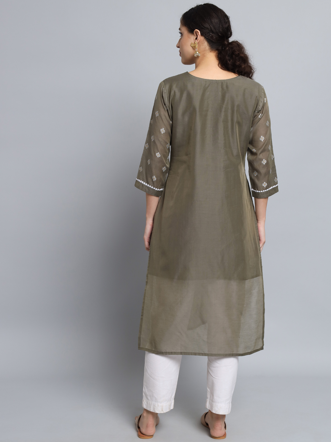 Grey Woven Butti Embroidered Silk Blend Kurti — alternate view