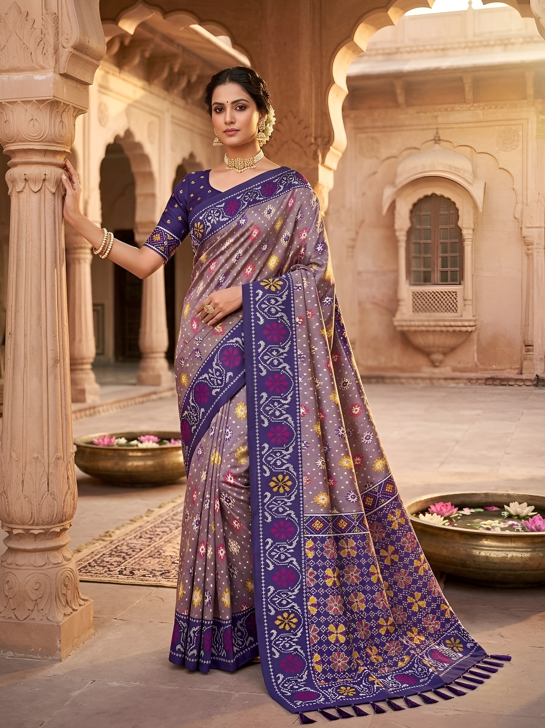 Grey Woven Meenakari Patola Silk Saree
