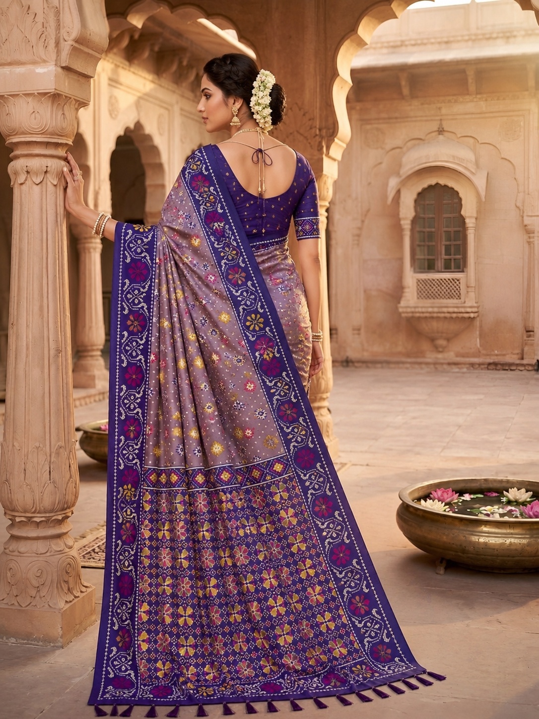 Grey Woven Meenakari Patola Silk Saree — alternate view