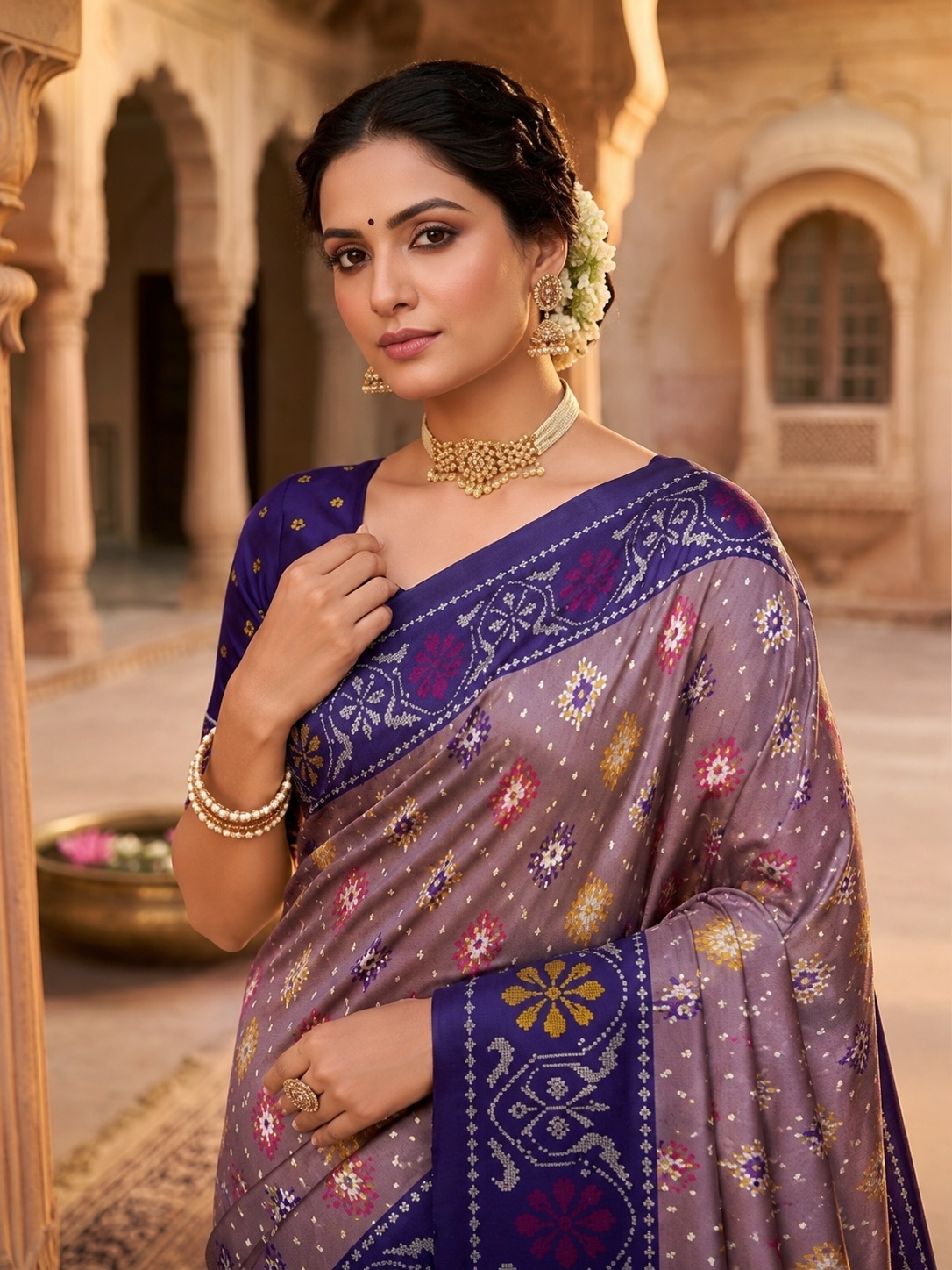 Grey Woven Meenakari Patola Silk Saree