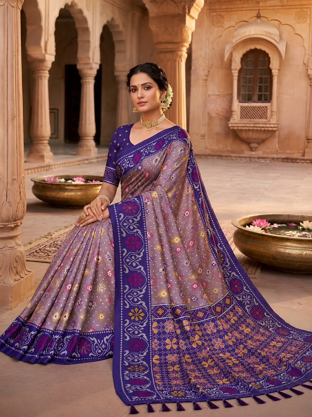 Grey Woven Meenakari Patola Silk Saree
