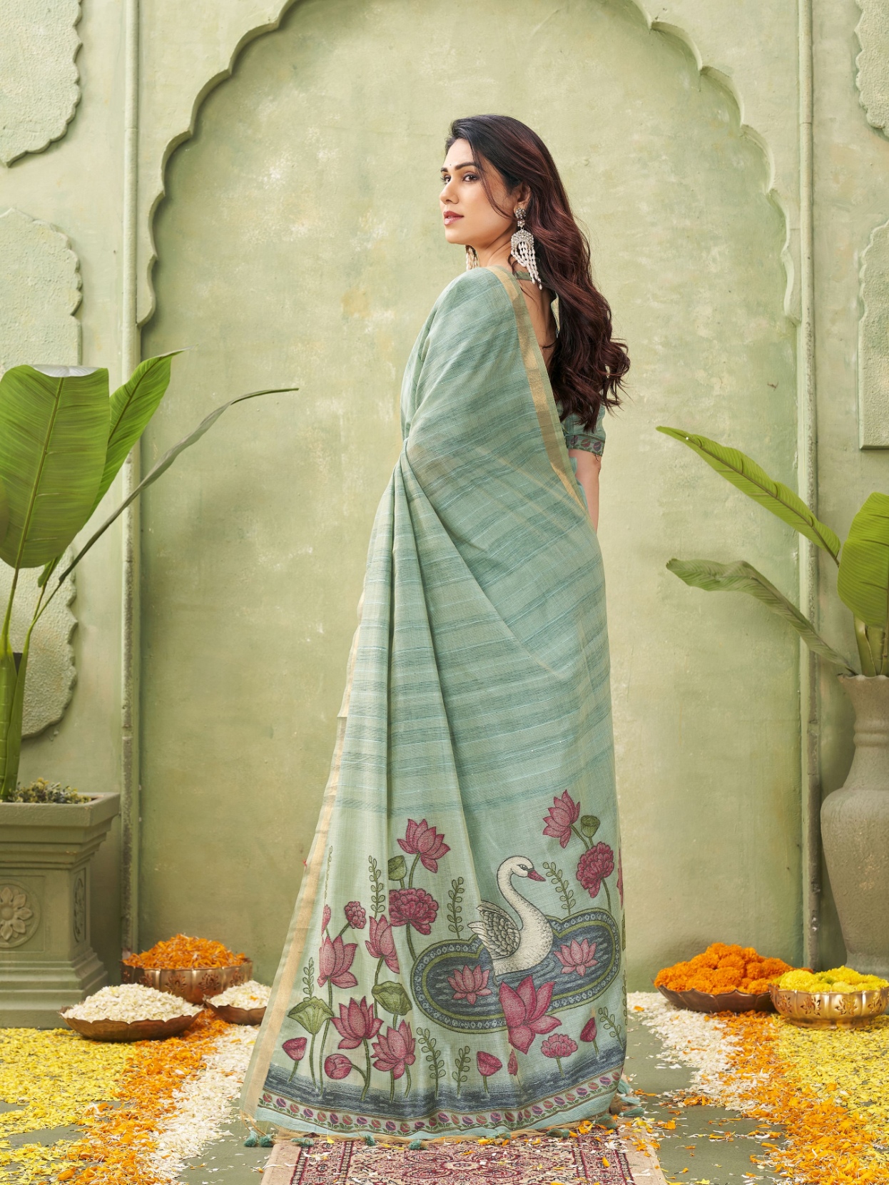 Grey Woven Swan Lotus Designer Ghicha Cotton Saree — alternate view