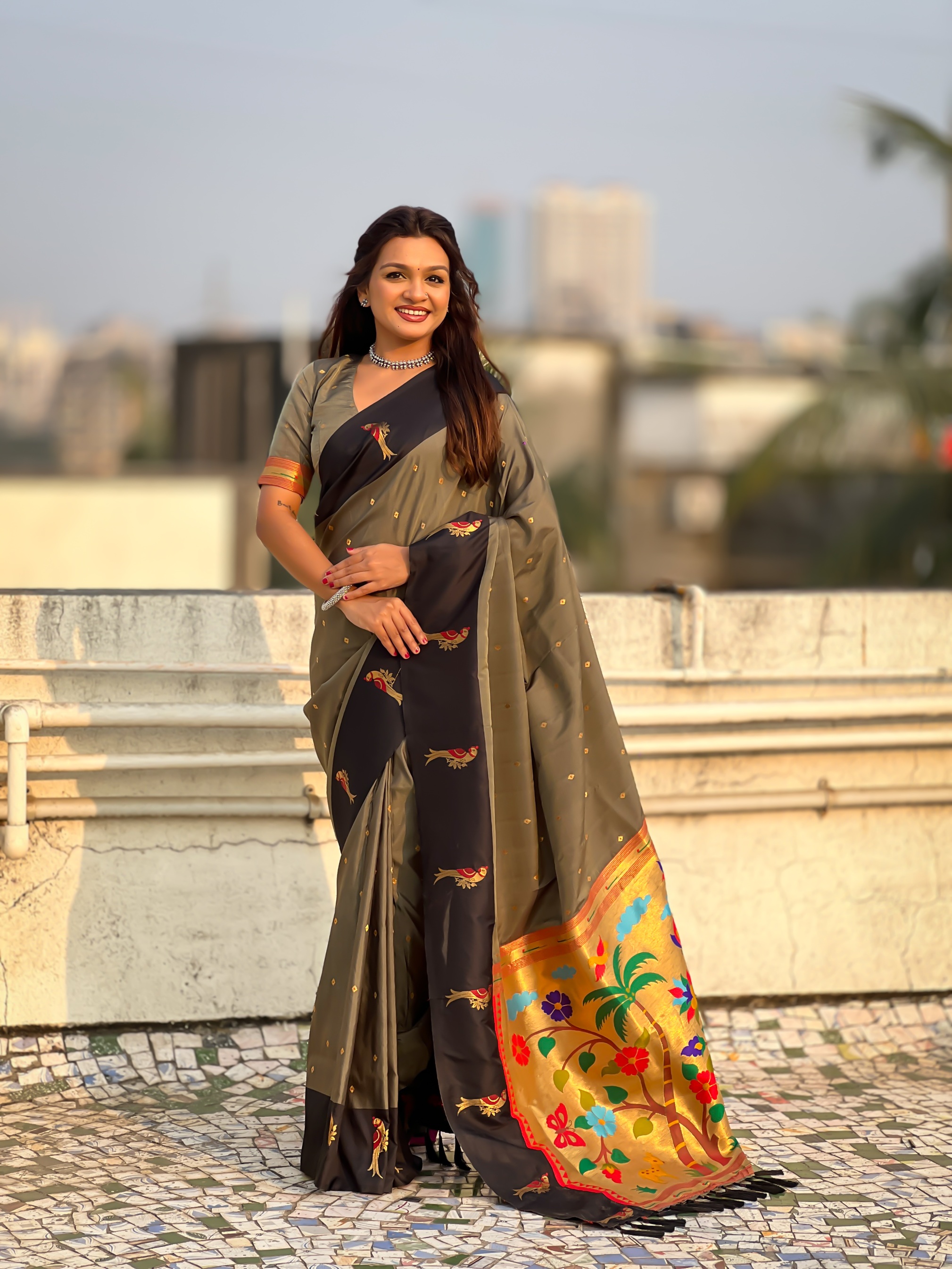 Grey Woven Zari Soft Silk Saree