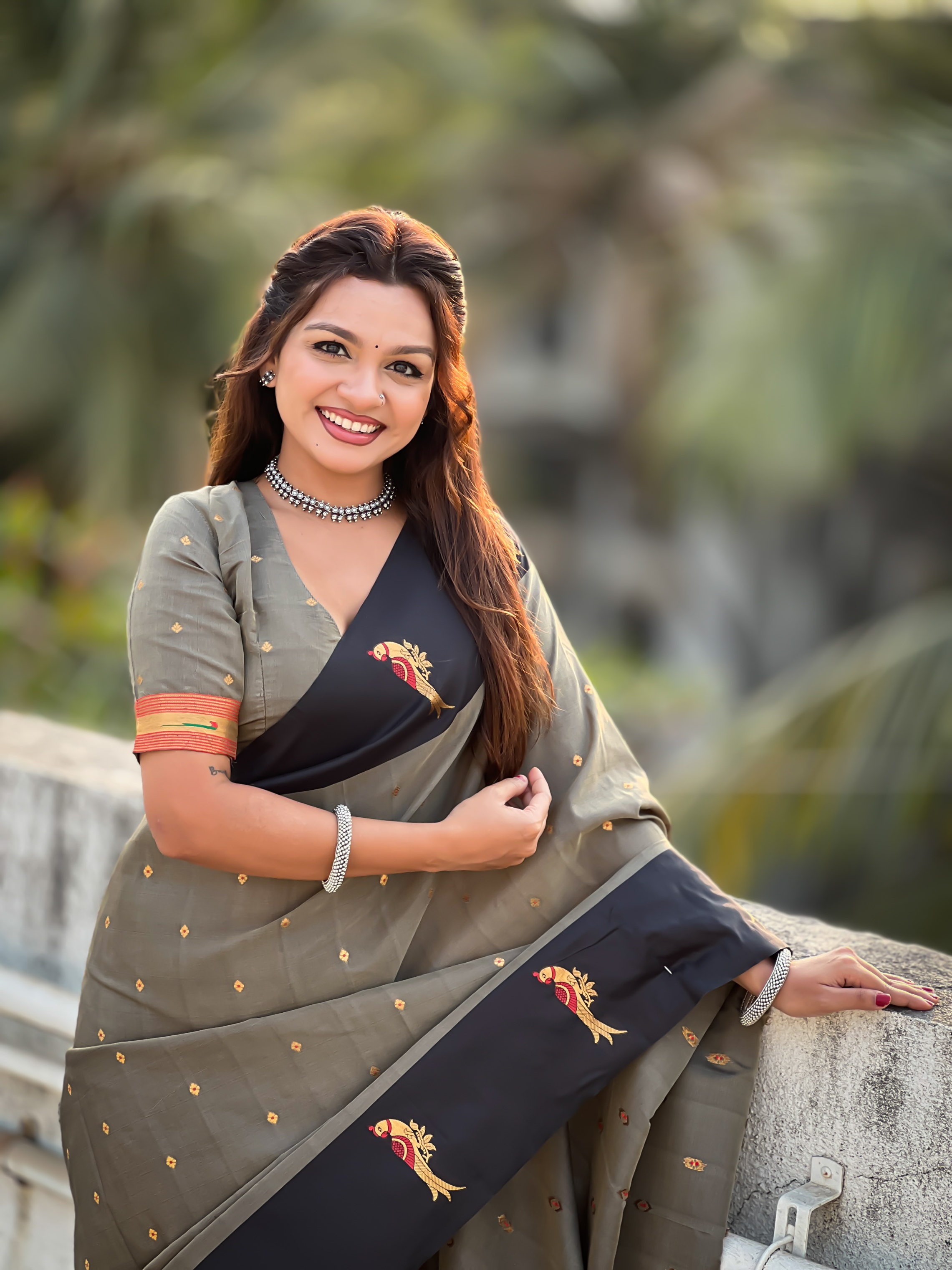 Grey Woven Zari Soft Silk Saree