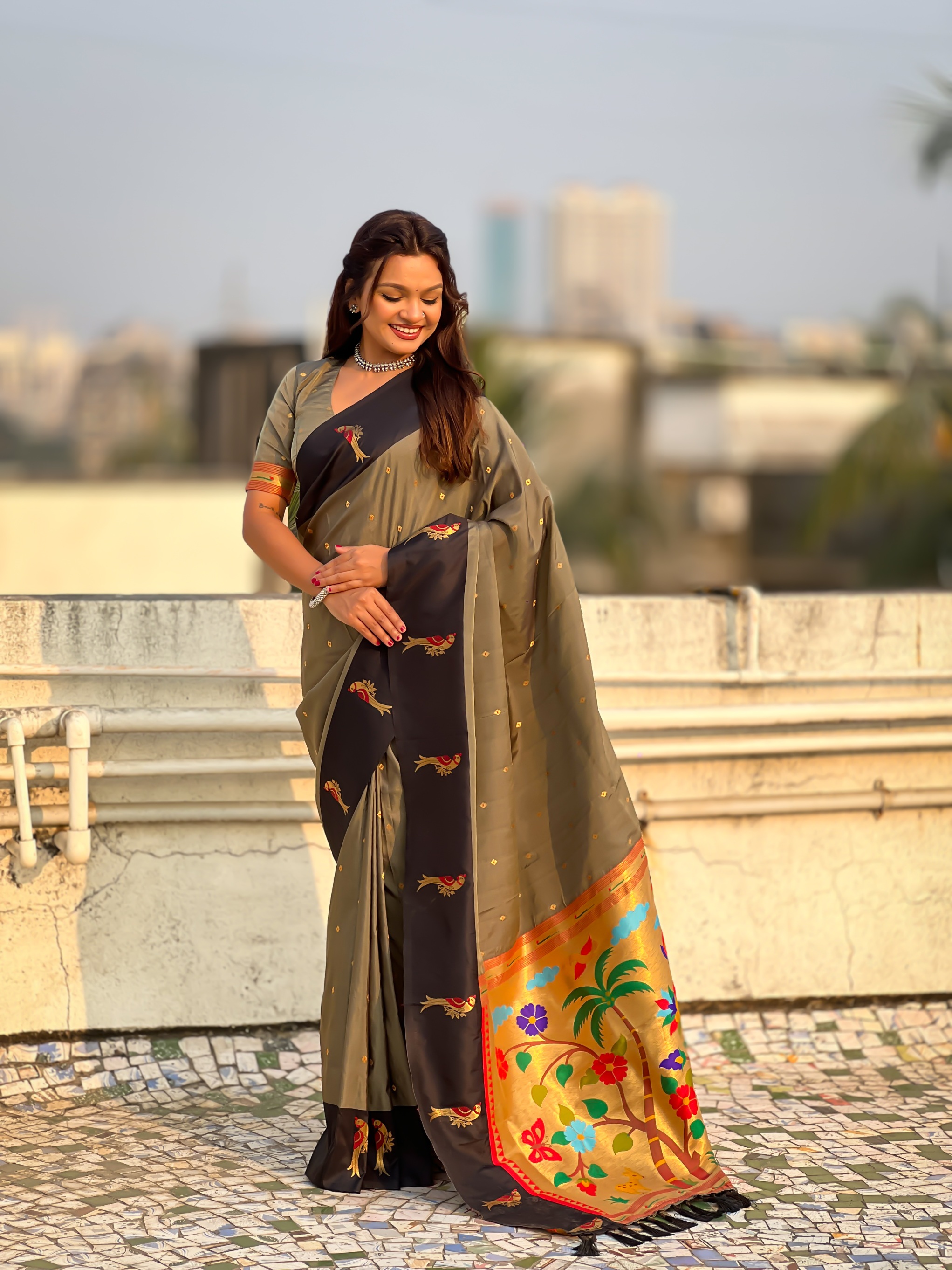 Grey Woven Zari Soft Silk Saree