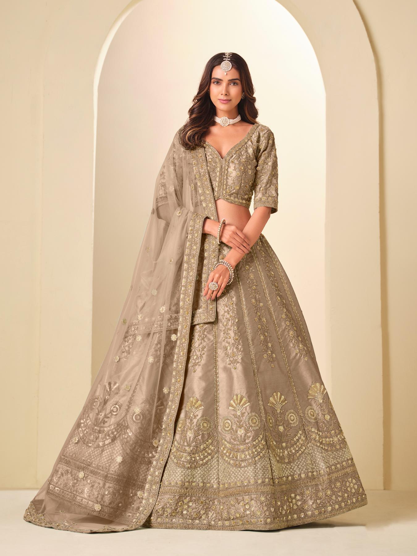 Grey Zari Resham Embroidered Lehenga Choli