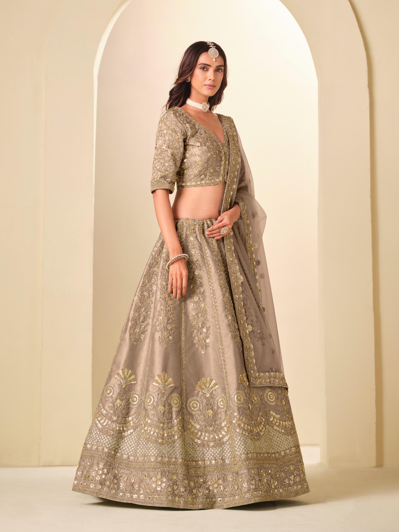 Grey Zari Resham Embroidered Lehenga Choli