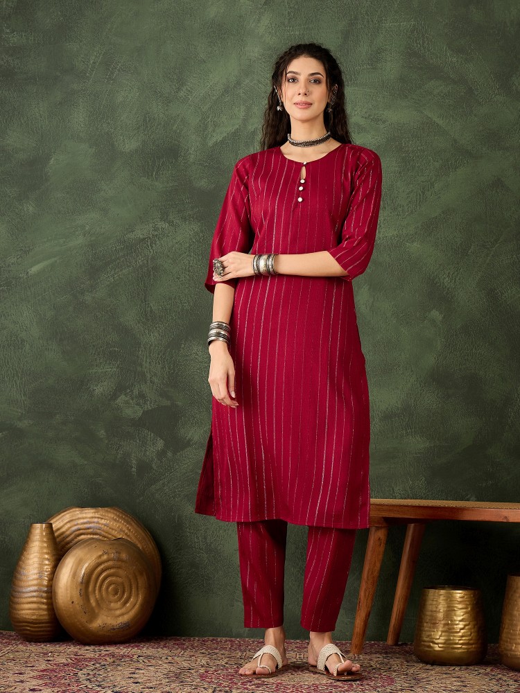 Heritage Maroon Cotton Silk Blend Kurta Set
