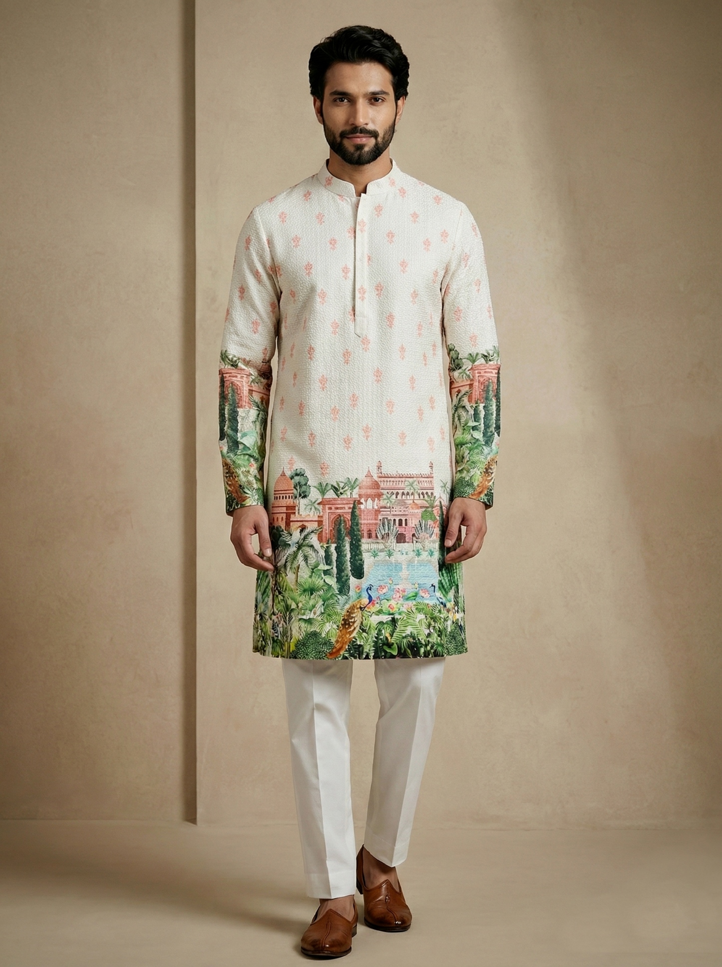 Heritage Palace Digital Print Mix Cotton Kurta Pyjama