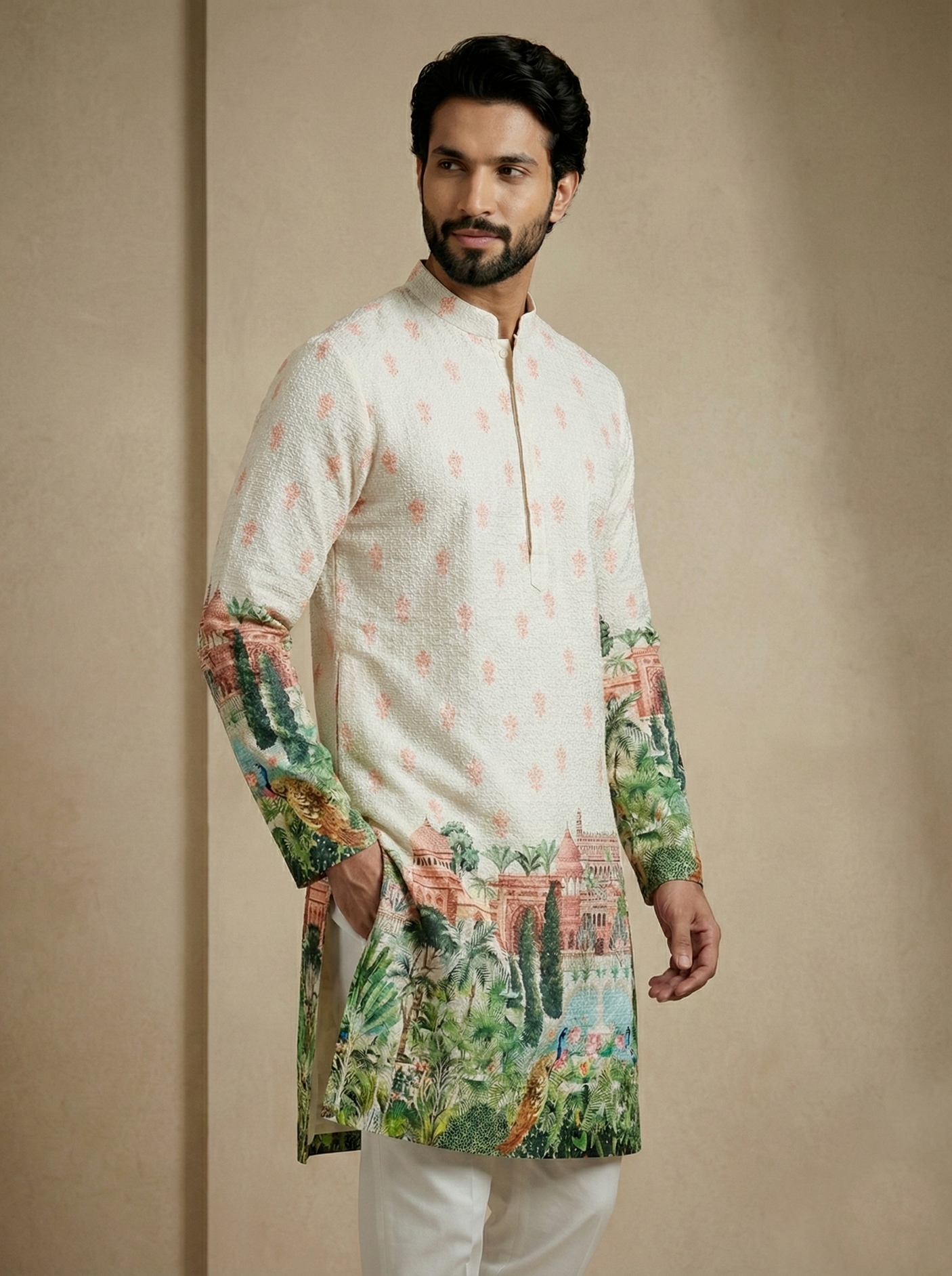 Heritage Palace Digital Print Mix Cotton Kurta Pyjama — alternate view