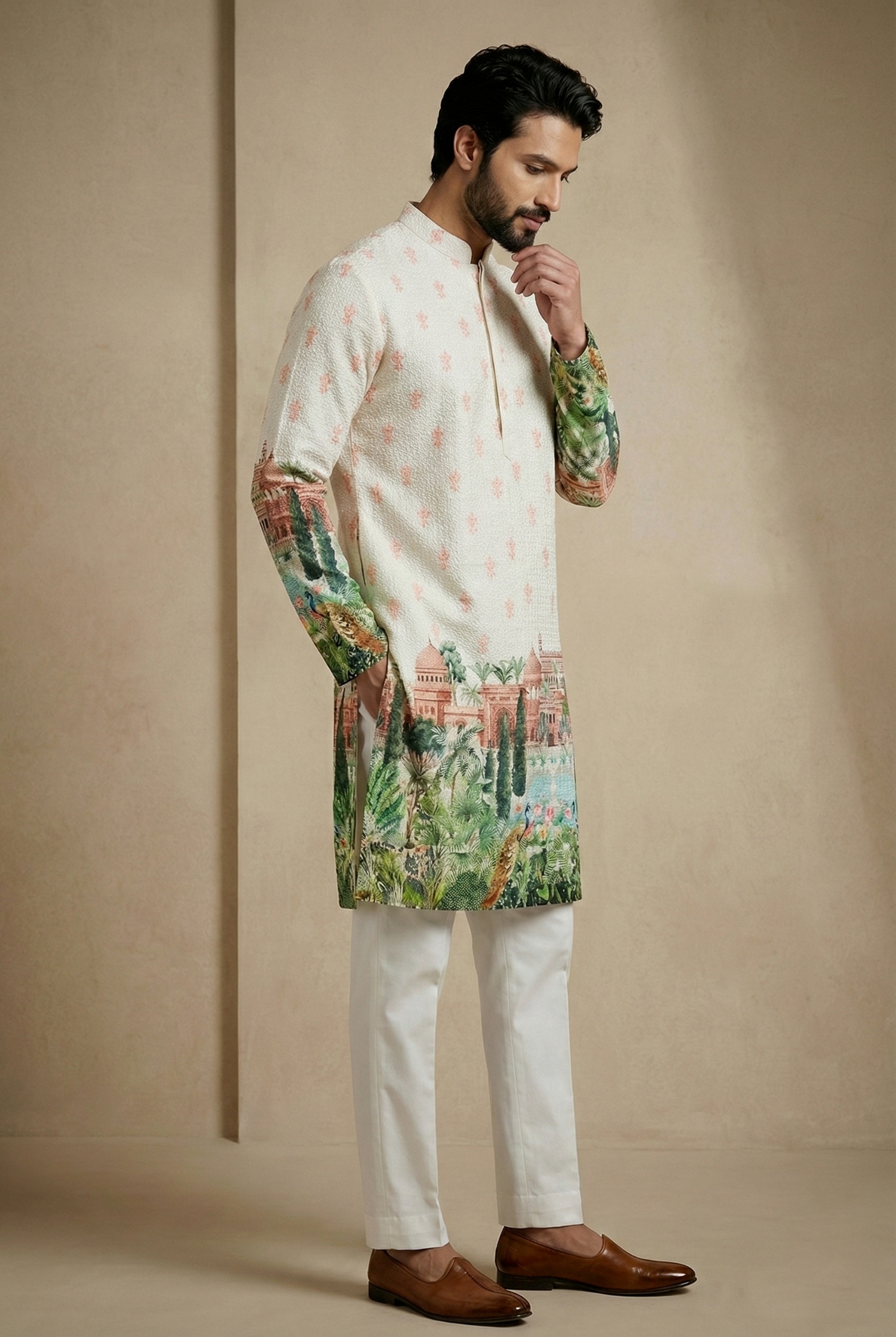 Heritage Palace Digital Print Mix Cotton Kurta Pyjama