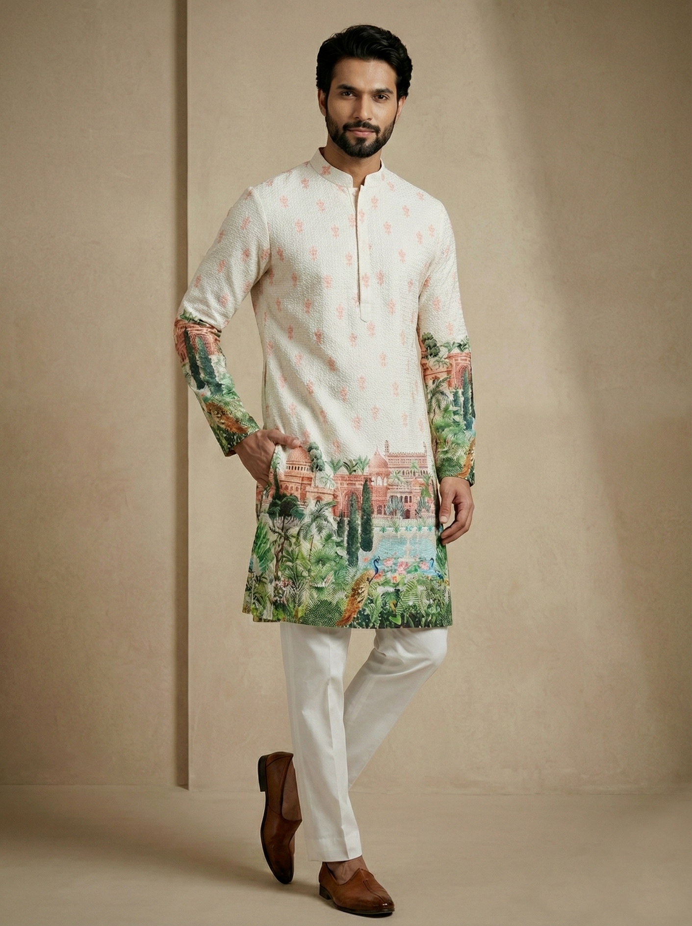 Heritage Palace Digital Print Mix Cotton Kurta Pyjama