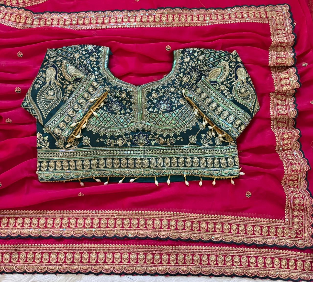 Hot Pink Designer Embroidery Rangoli Silk Saree