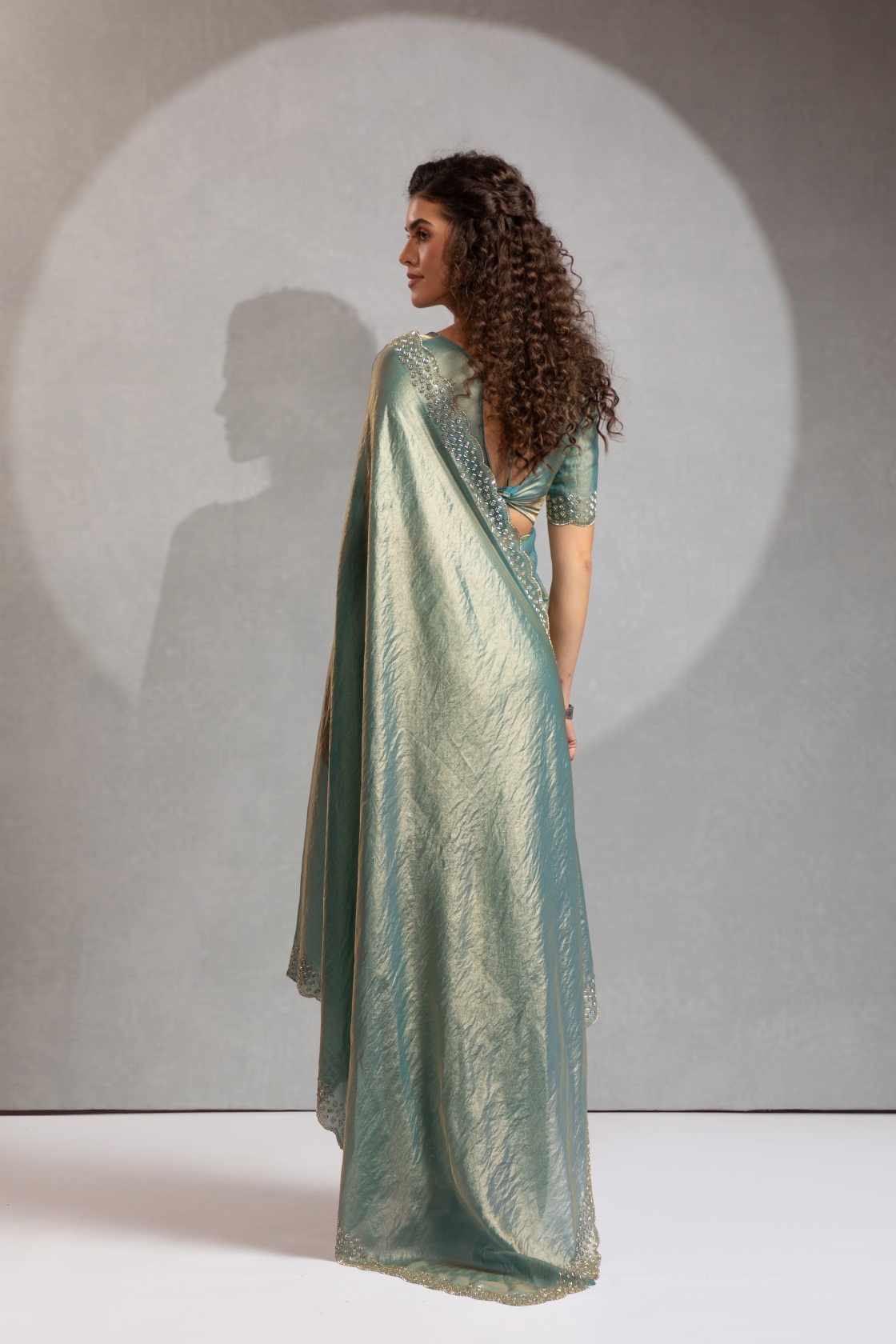 Ice Blue Fendy Silk Two Tone Zircon Cutdana Party Wear Saree — alternate view