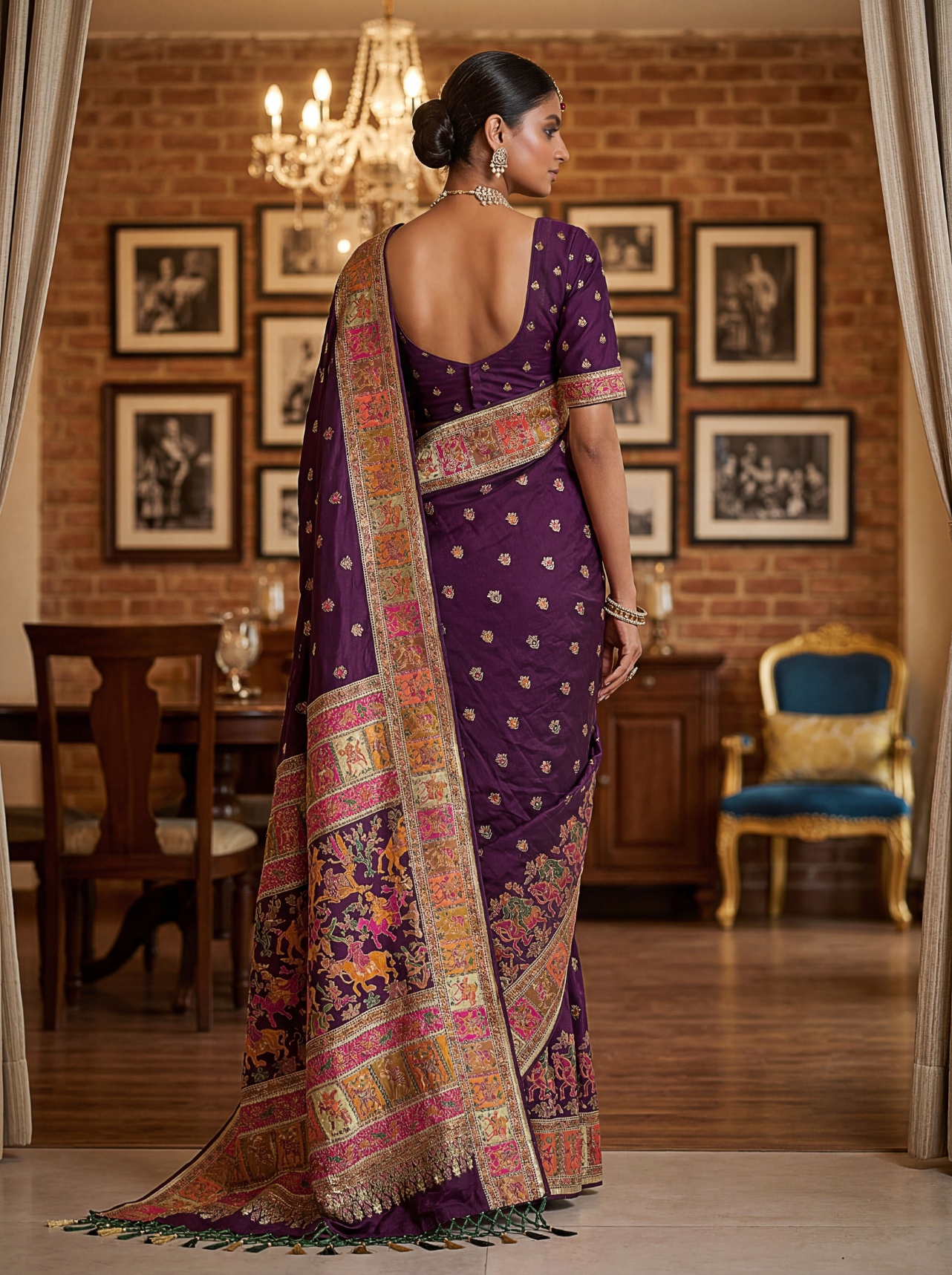 Imperial Purple Virana Silk Designer Saree — alternate view