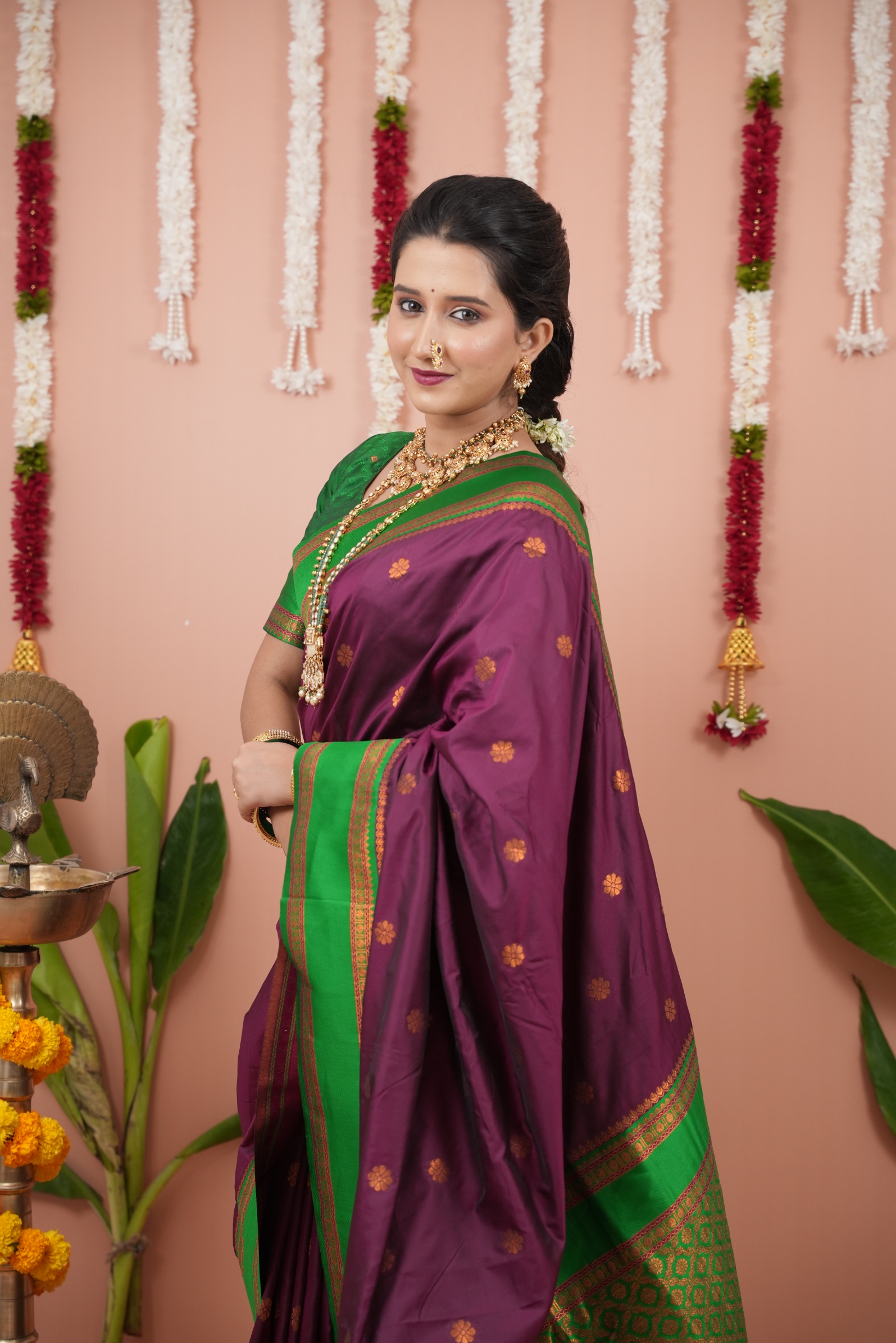 Imperial Wine Green Woven Silk Saree