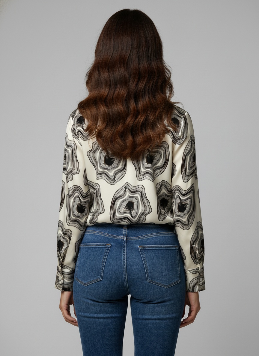 Ivory Abstract Printed Satin Shirt — alternate view