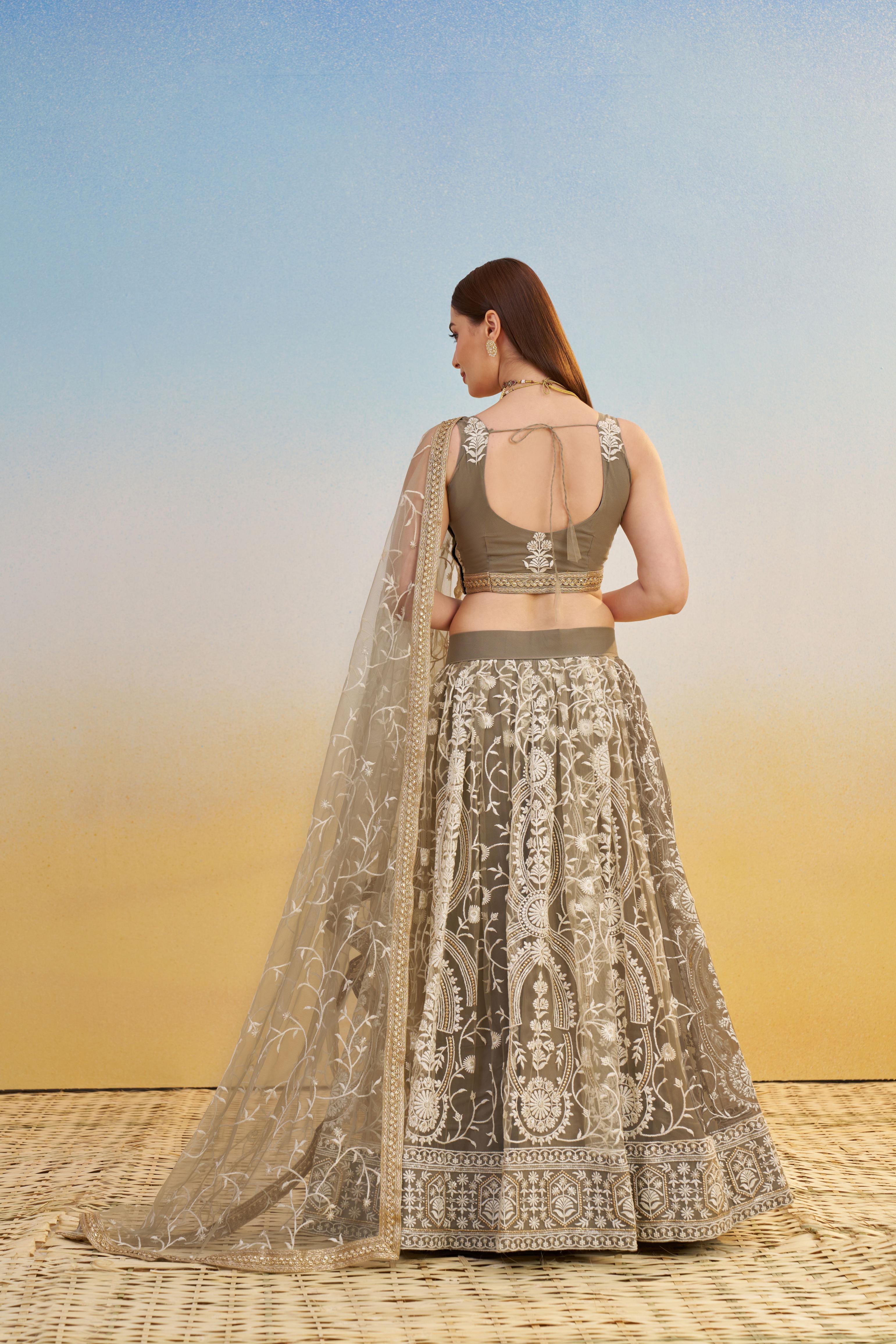 Ivory Butterfly Net Lehenga — alternate view