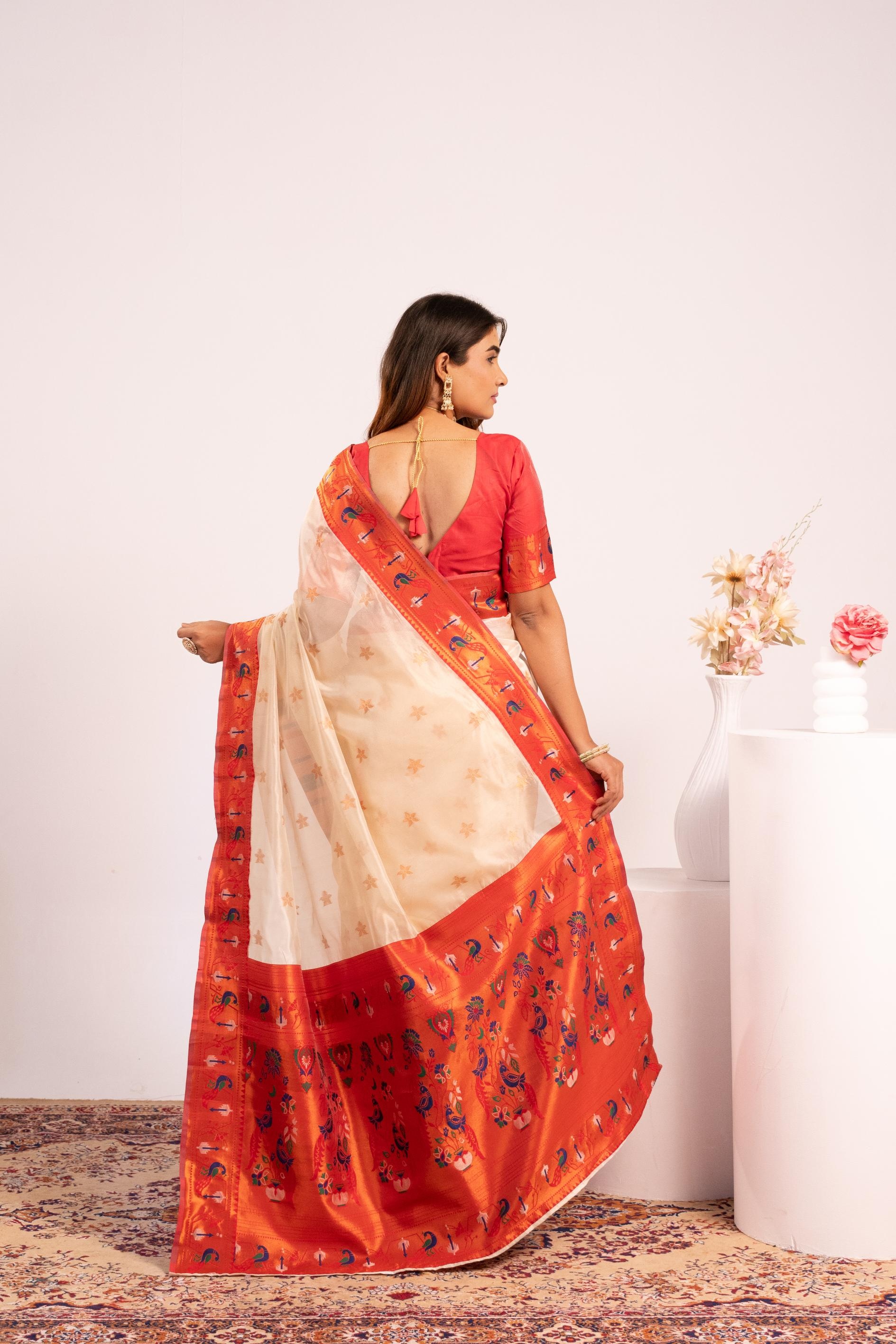 Ivory Cream Heritage Paithani Tissue Silk Saree — alternate view