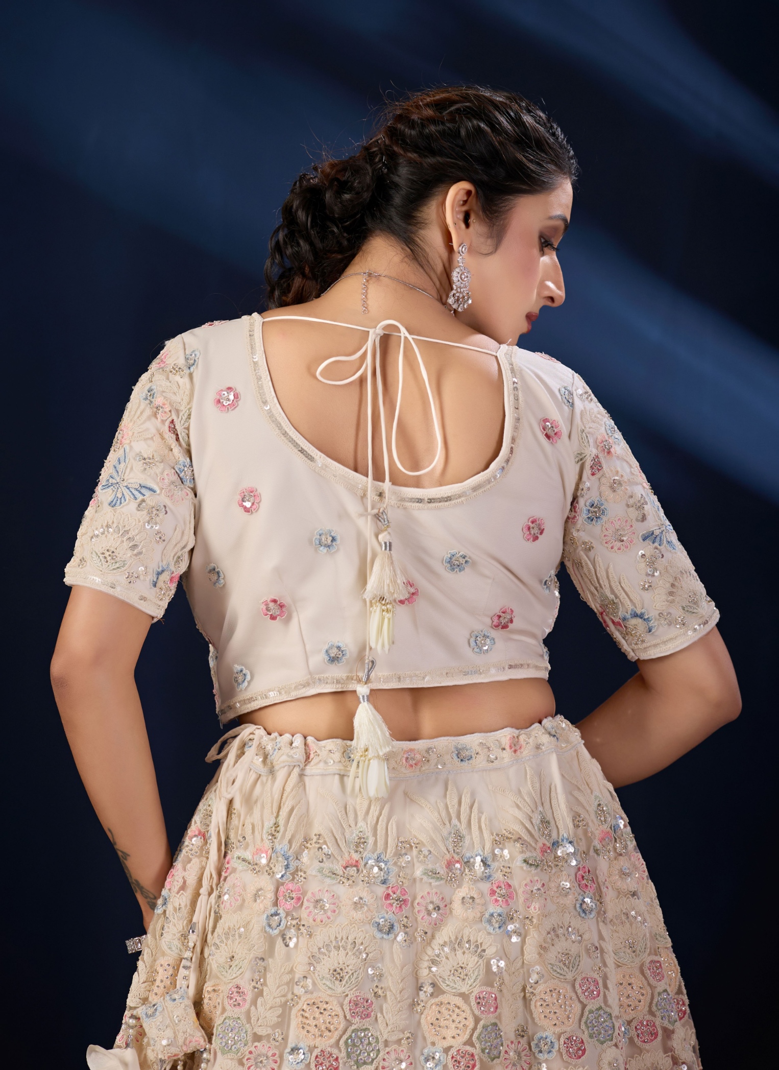 Ivory Cream Peacock Embroidered Net Lehenga Choli — alternate view