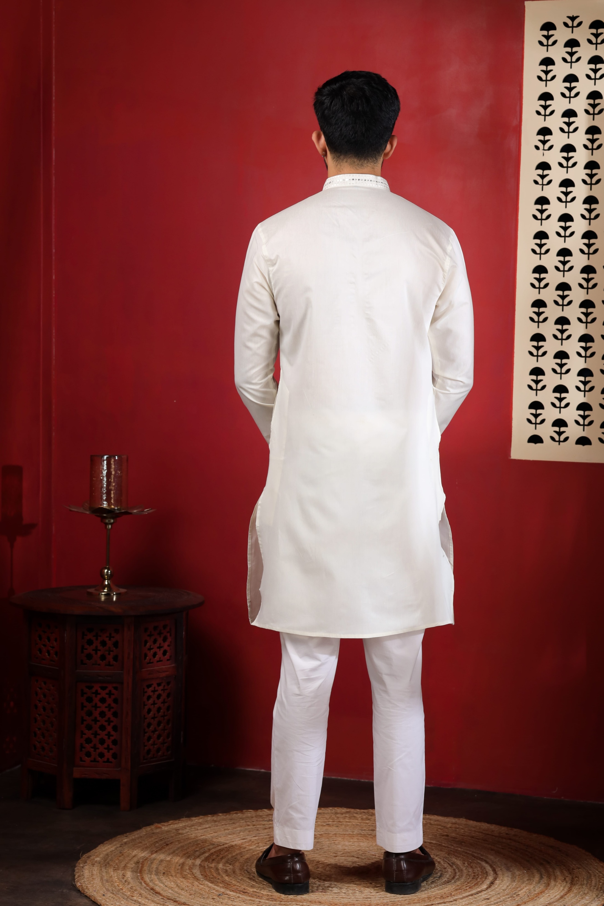 Ivory Embroidered Cotton Kurta Pyjama — alternate view