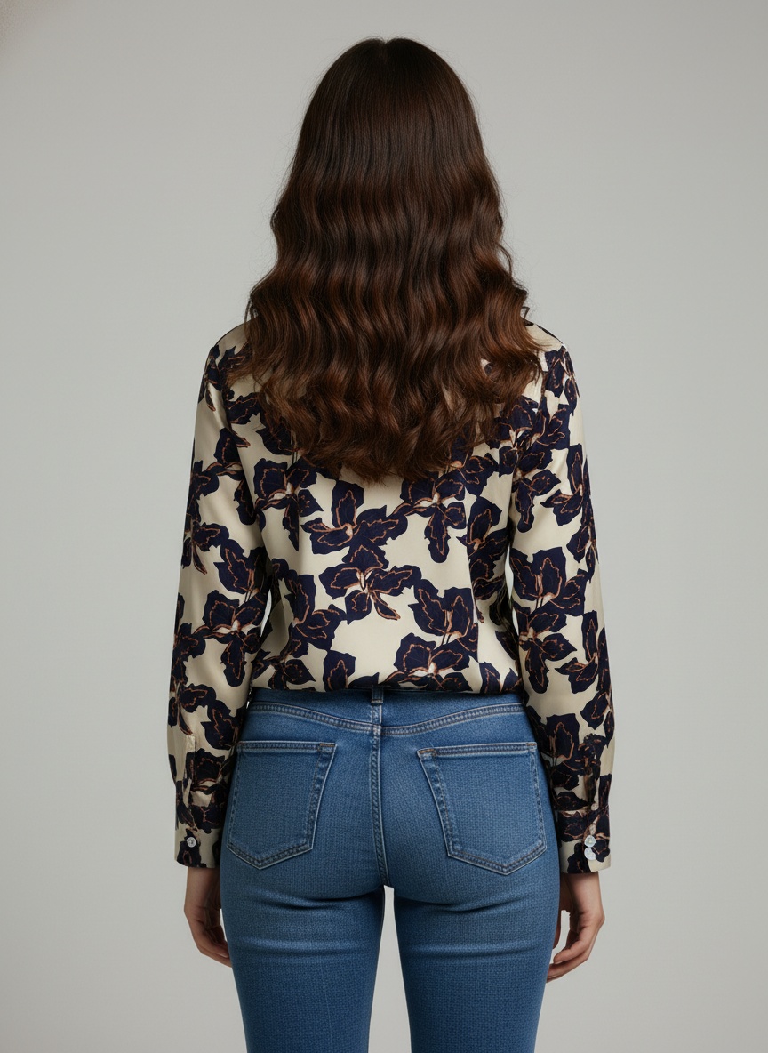 Ivory Floral Printed Satin Shirt — alternate view