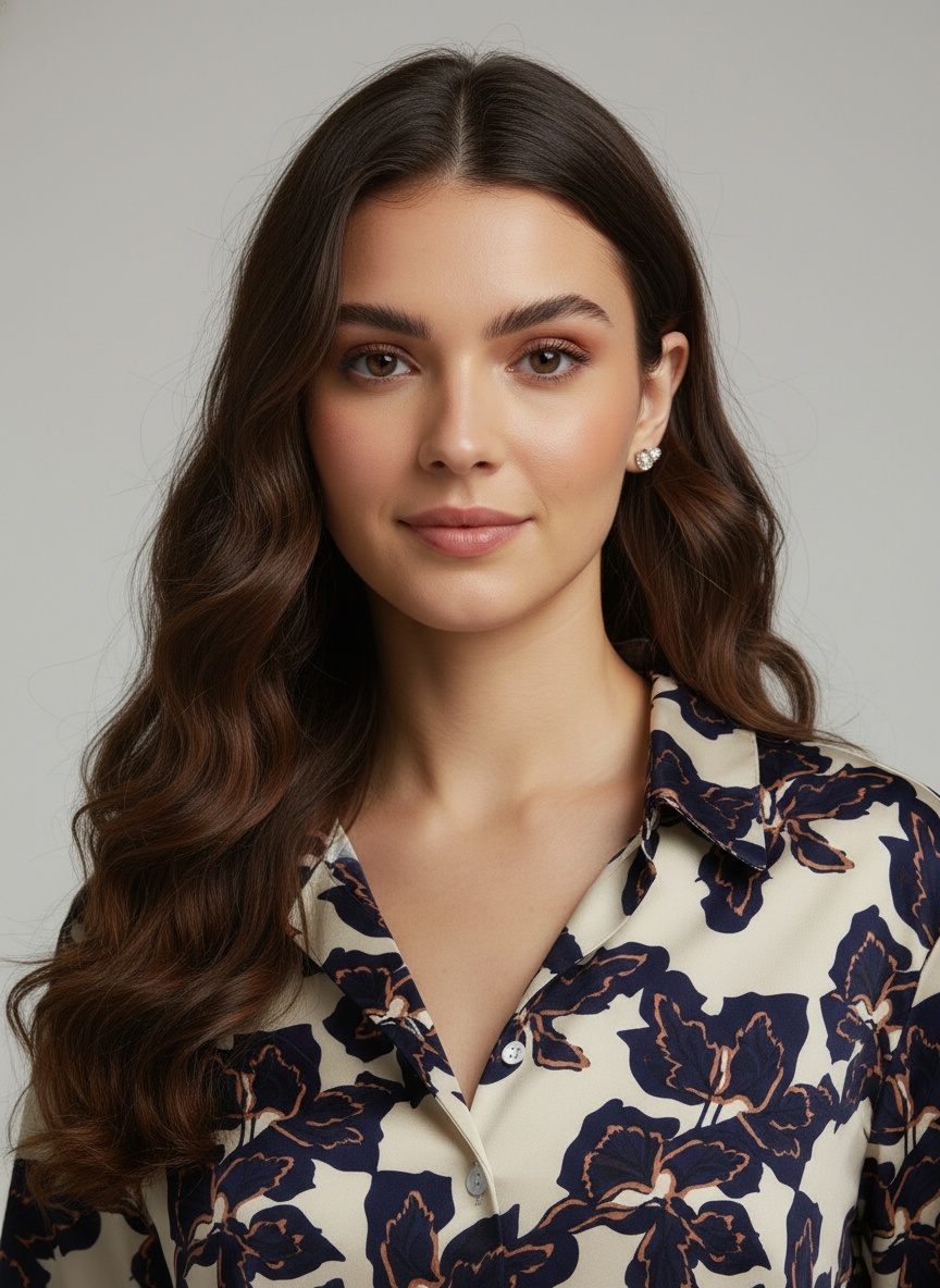 Ivory Floral Printed Satin Shirt
