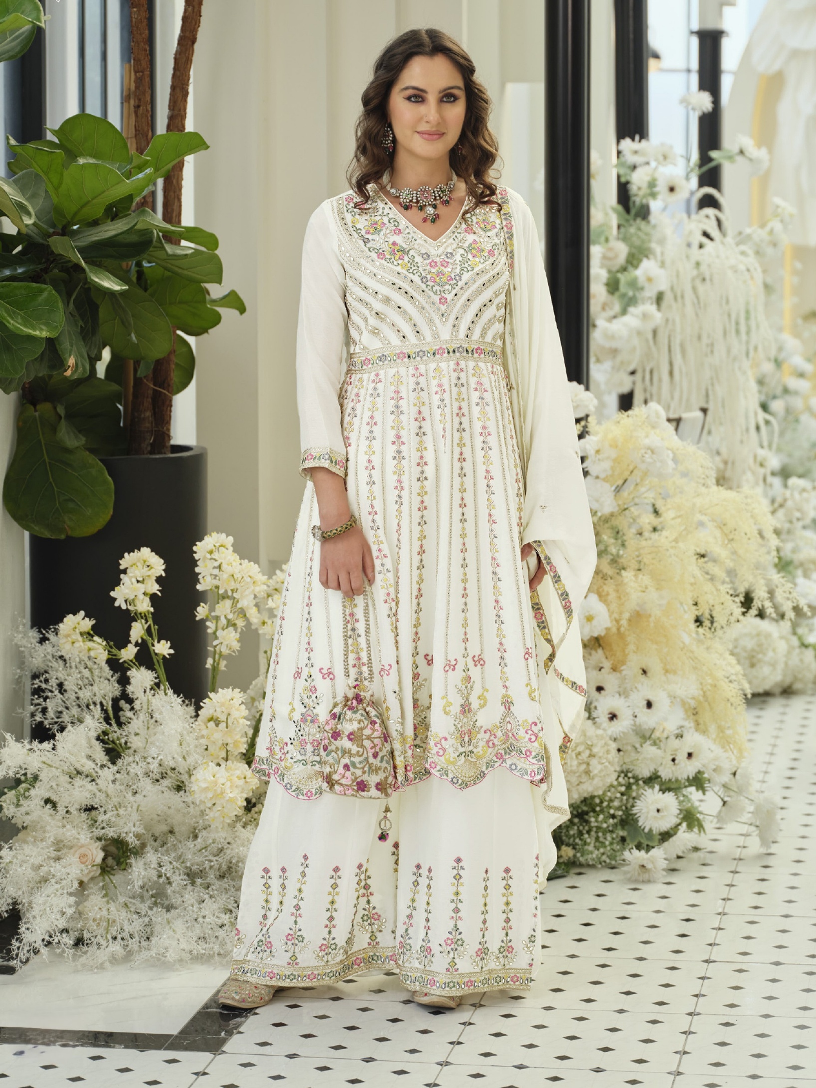 Ivory Heritage Embroidered Kurta Palazzo Suit
