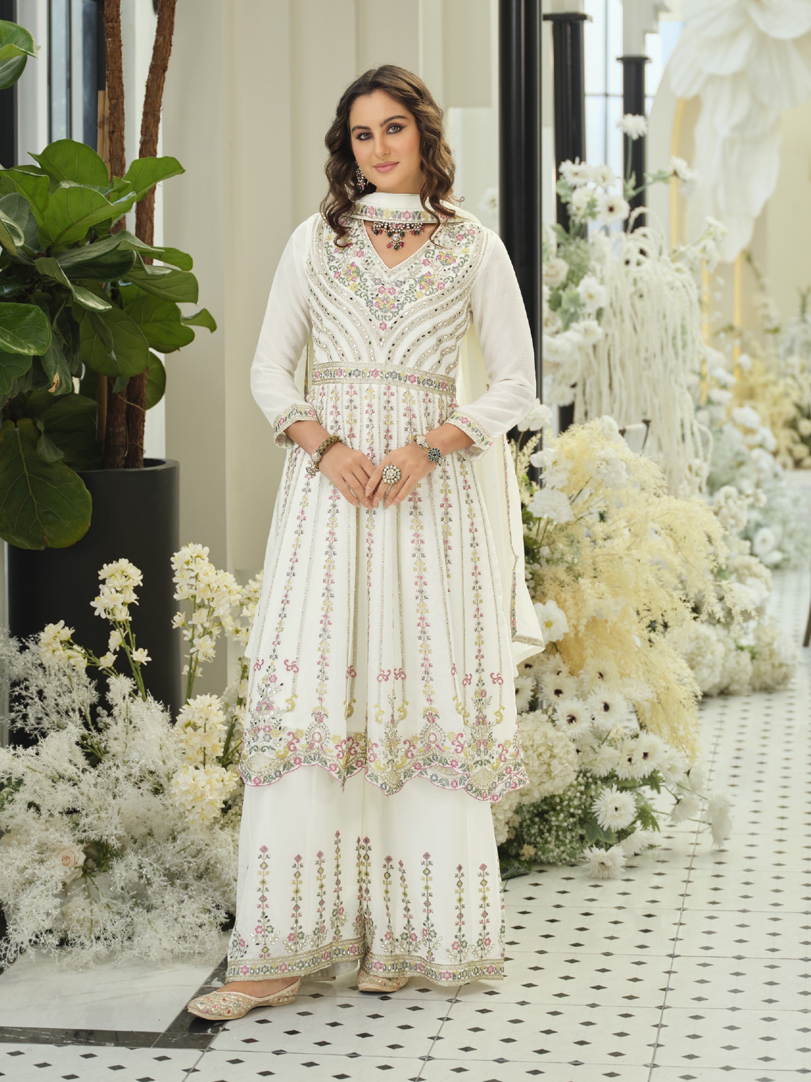 Ivory Heritage Embroidered Kurta Palazzo Suit