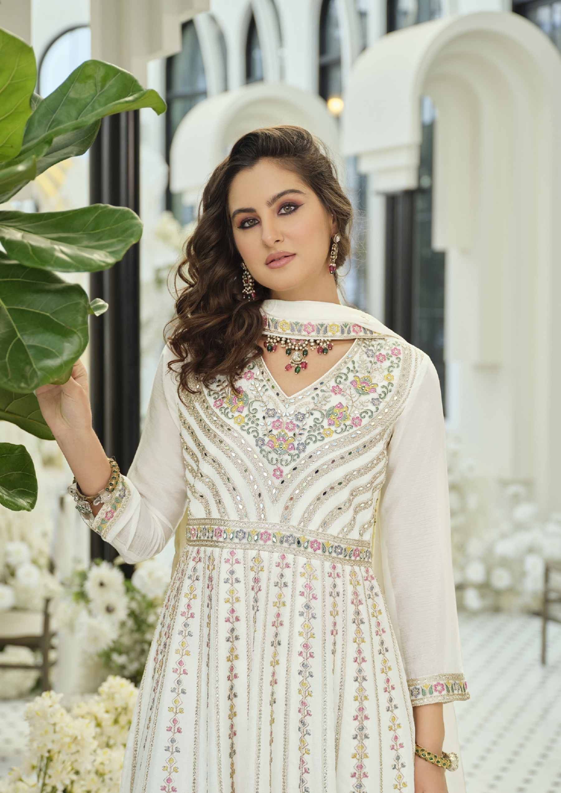 Ivory Heritage Embroidered Kurta Palazzo Suit