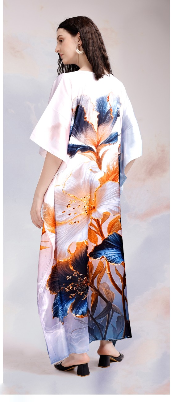 Ivory Iris Digital Printed Poly Japan Satin Kaftan