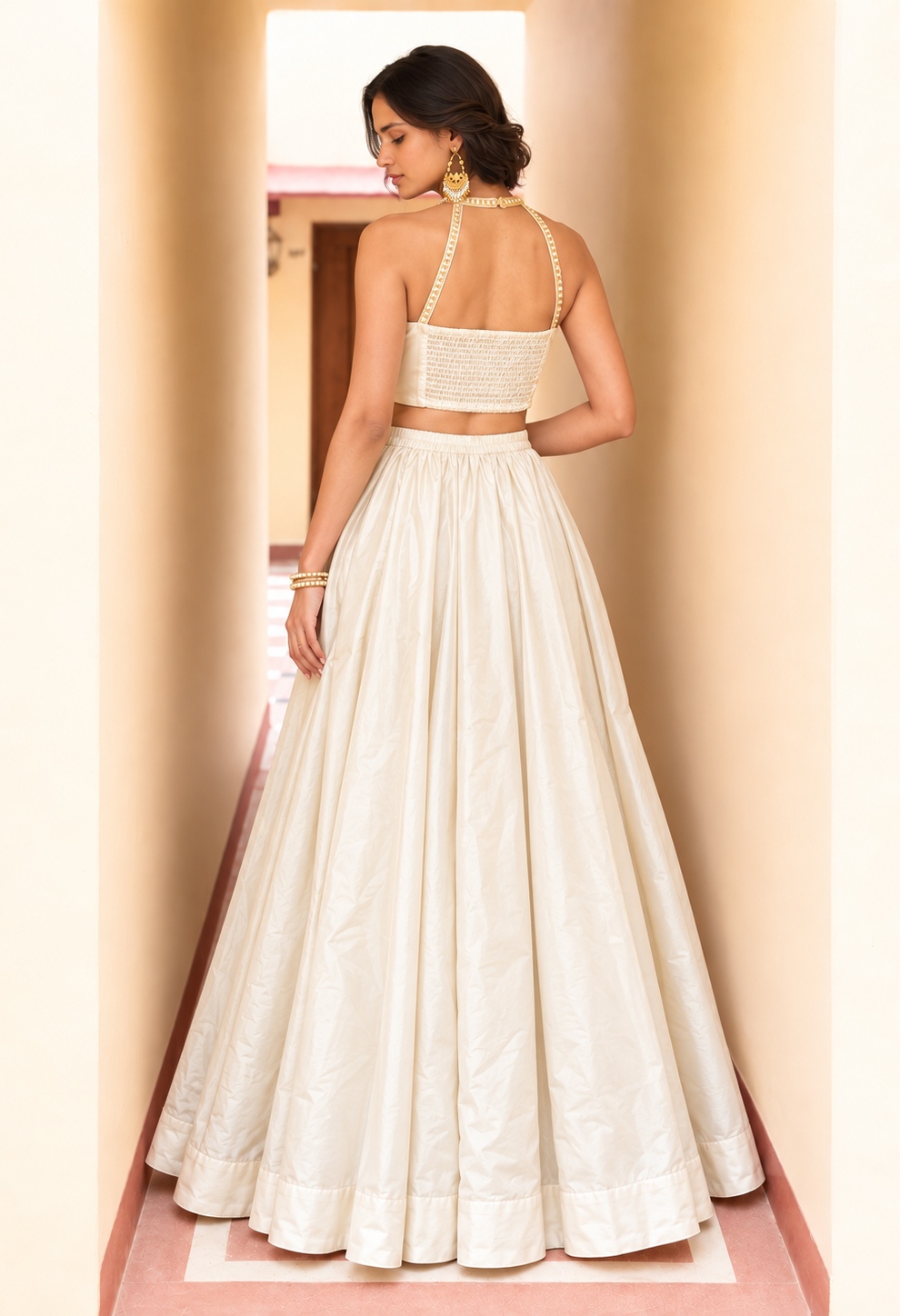 Ivory Sequins Embroidery Roman Silk Lehenga Choli — alternate view