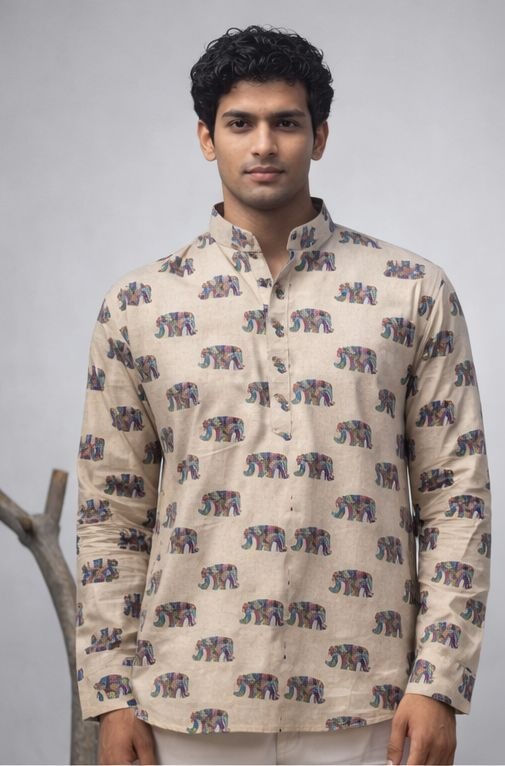 Ivory Subtle Printed Linen Kurta