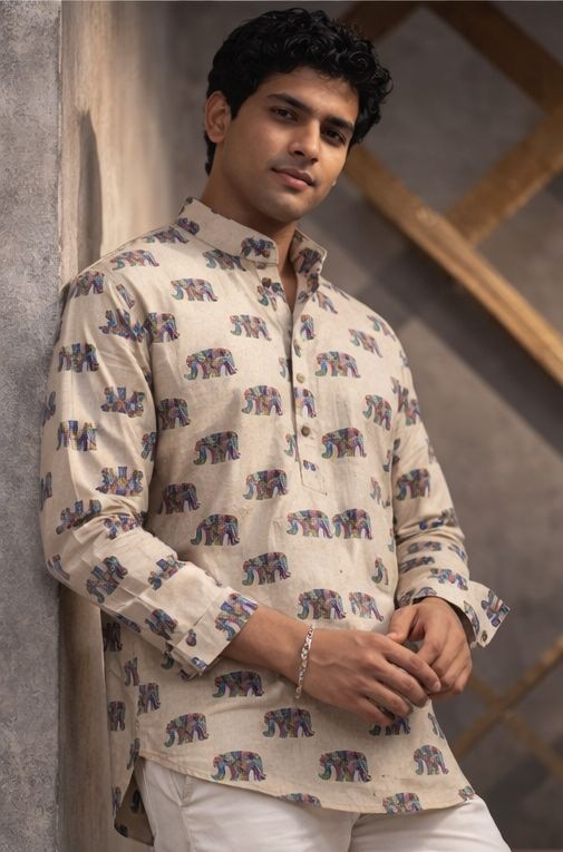 Ivory Subtle Printed Linen Kurta
