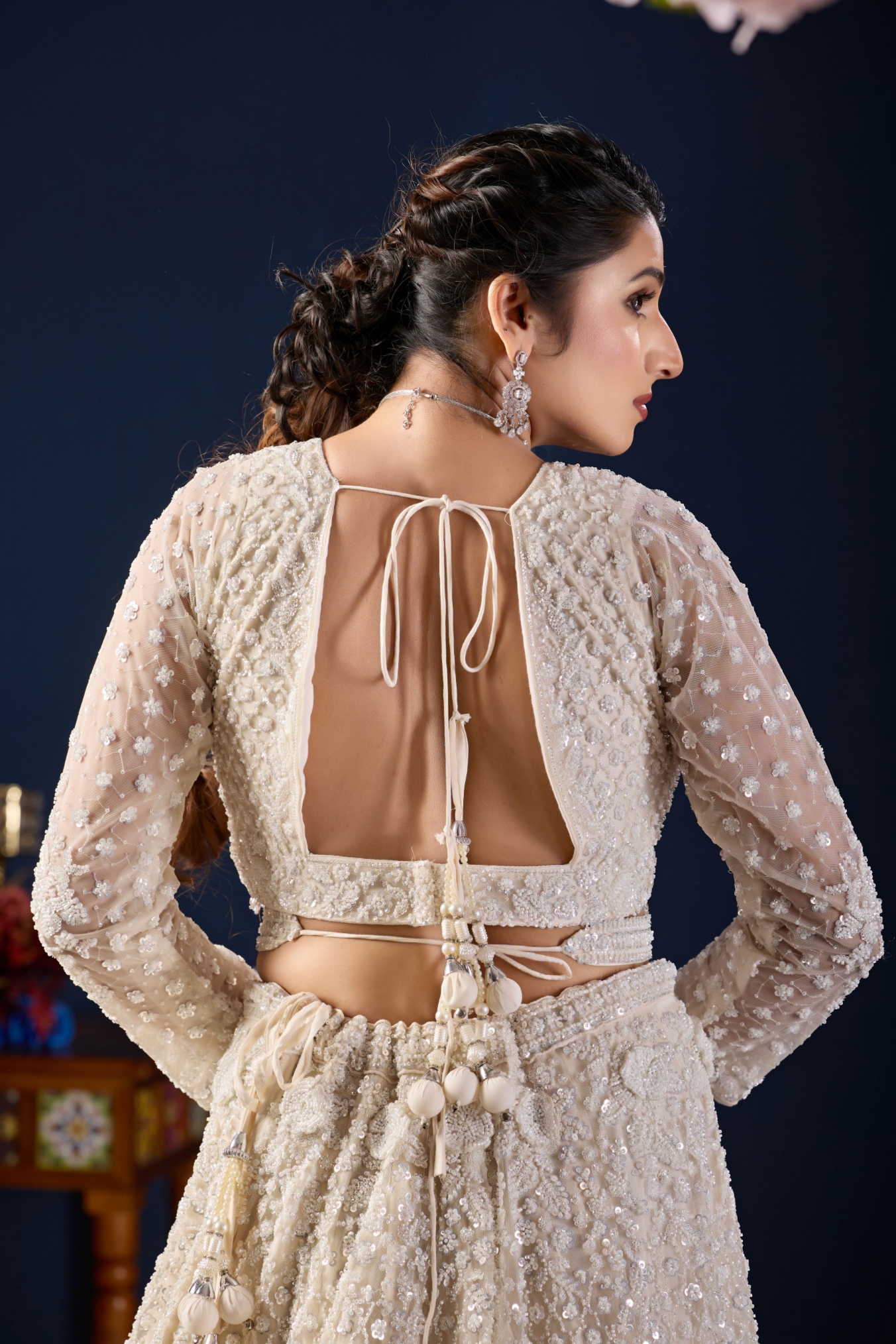 Ivory White Floral Embroidered Net Lehenga Choli — alternate view
