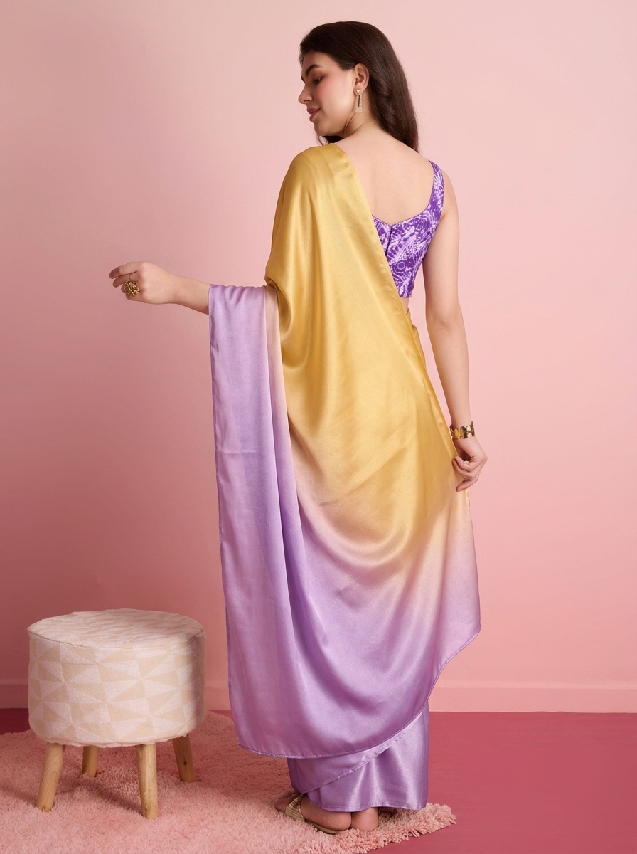Lavender Abstract Floral Satin Ready To Wear Saree — alternate view