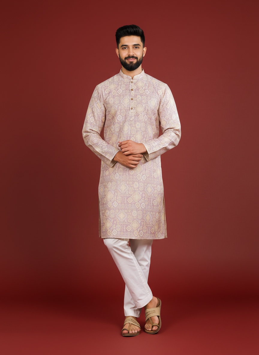Lavender Art Silk Designer Kurta Pyjama