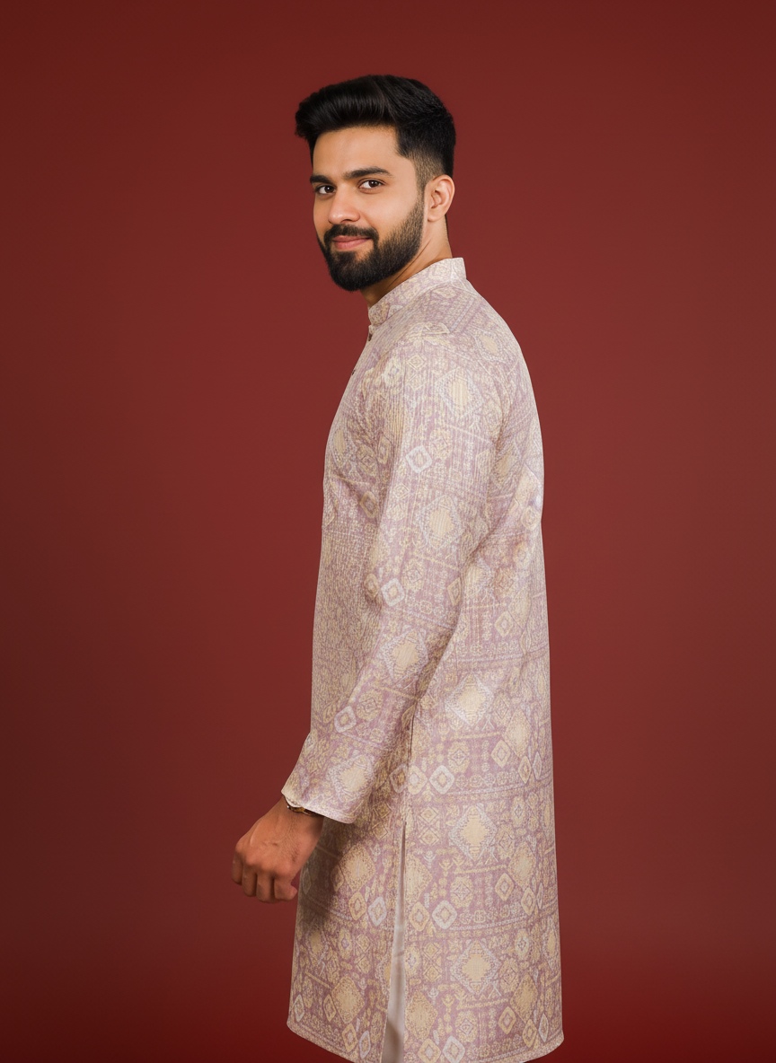 Lavender Art Silk Designer Kurta Pyjama — alternate view