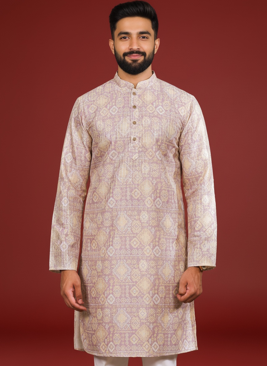 Lavender Art Silk Designer Kurta Pyjama