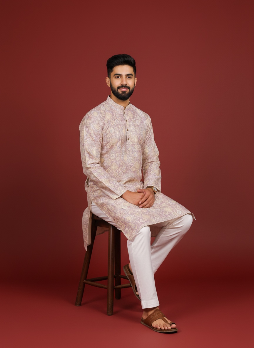 Lavender Art Silk Designer Kurta Pyjama