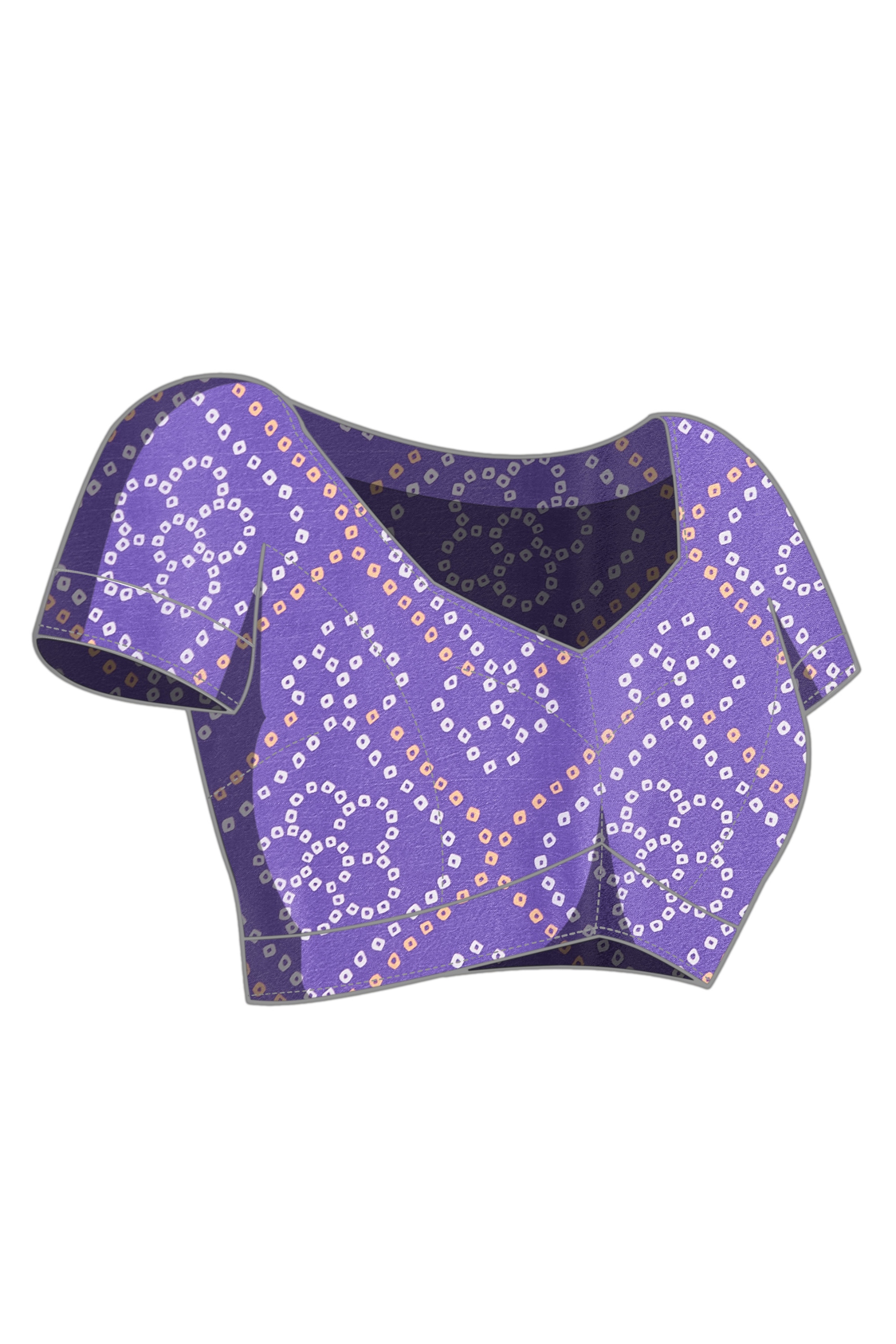 Lavender Bandhani Satin Round Neck Ready To Wear Saree