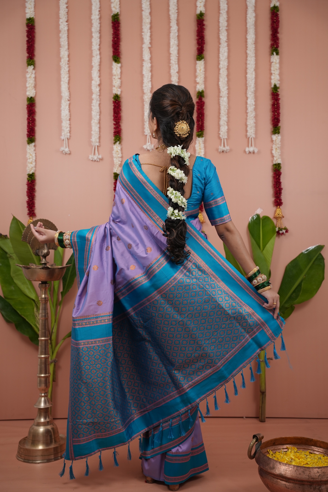 Lavender Blue Festive Silk Saree — alternate view