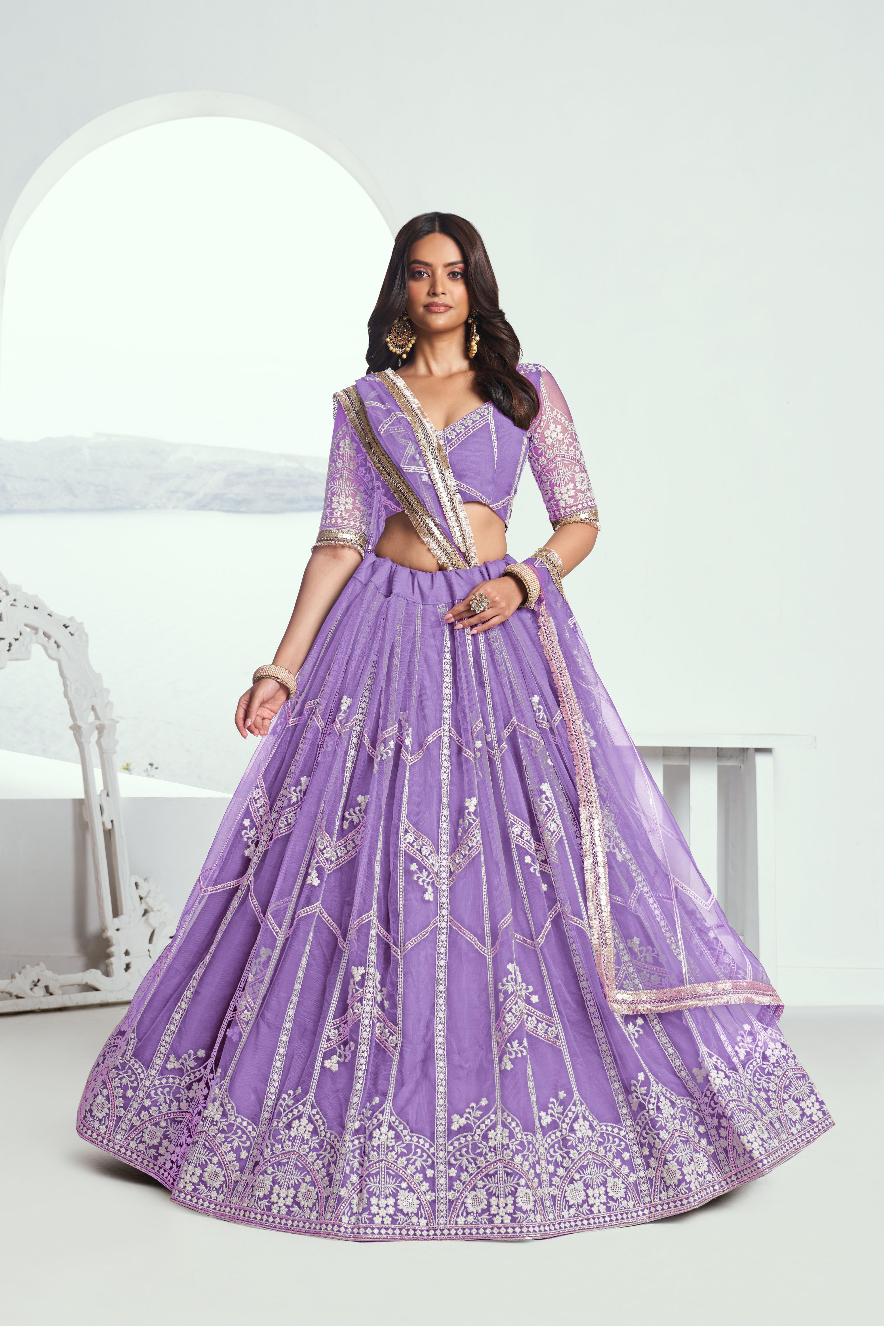 Lavender Butterfly Net Festive Lehenga