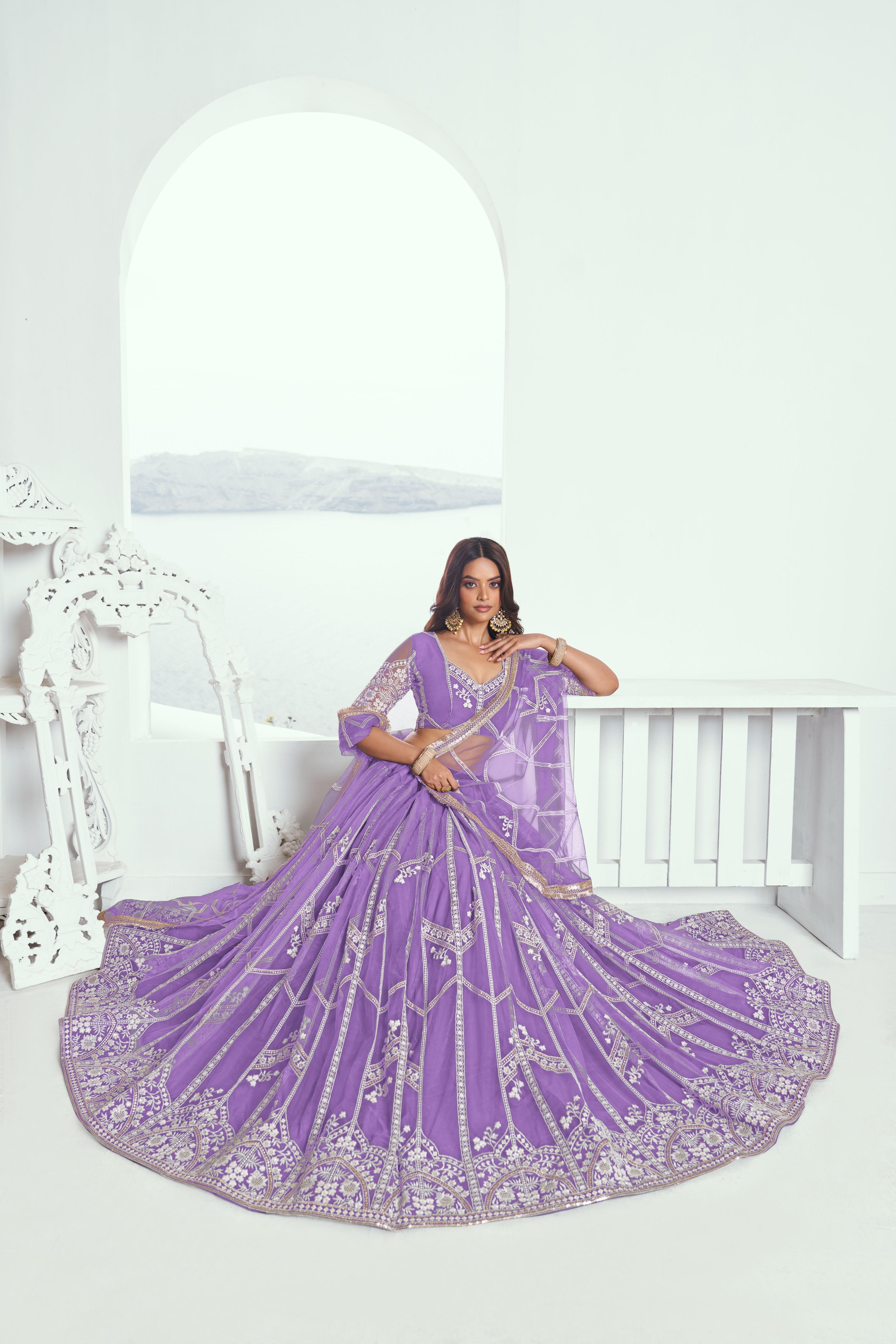 Lavender Butterfly Net Festive Lehenga