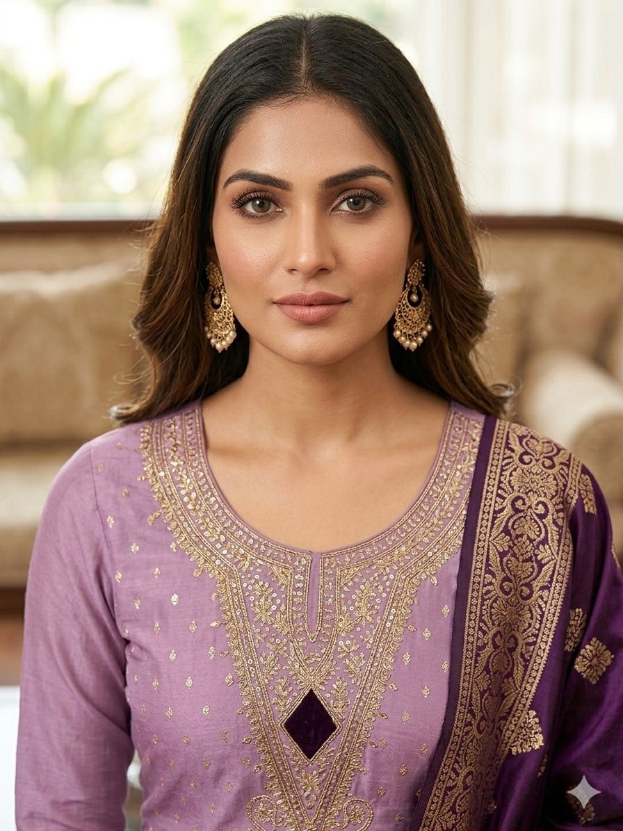 Lavender Butti Woven Shimmer Salwar Suit — alternate view