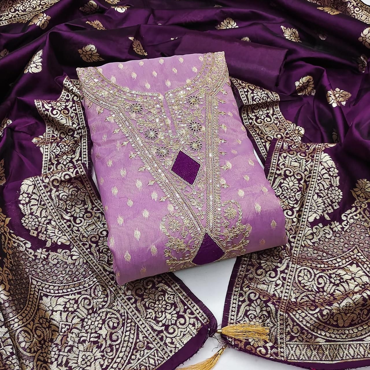 Lavender Butti Woven Shimmer Salwar Suit