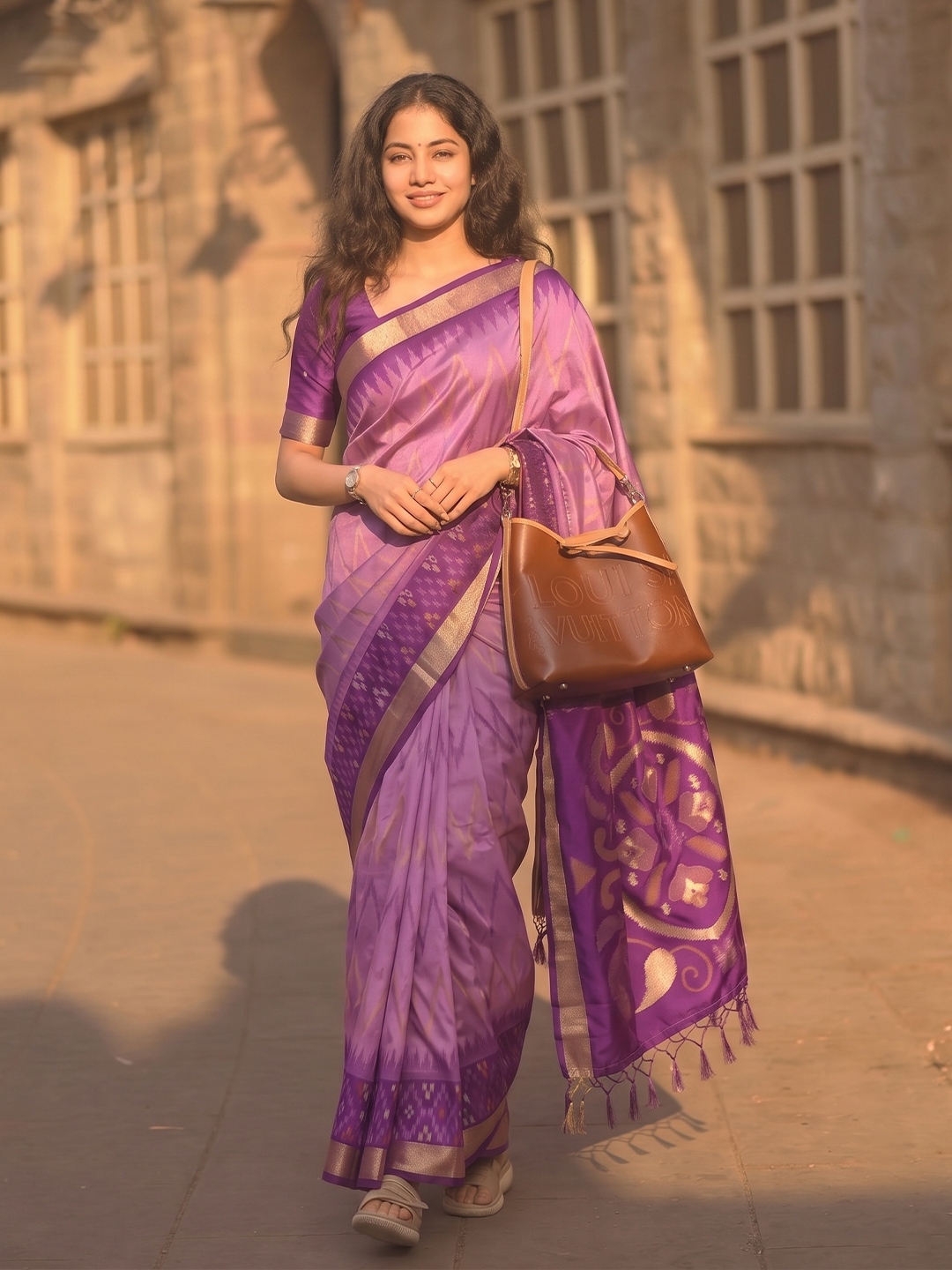 Lavender Chevron Woven Soft Silk Saree